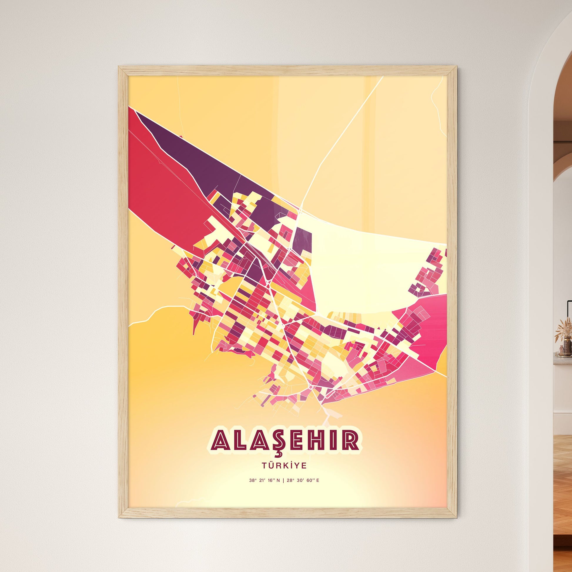 Colorful ALAŞEHIR TURKEY Fine Art Map Hot Red