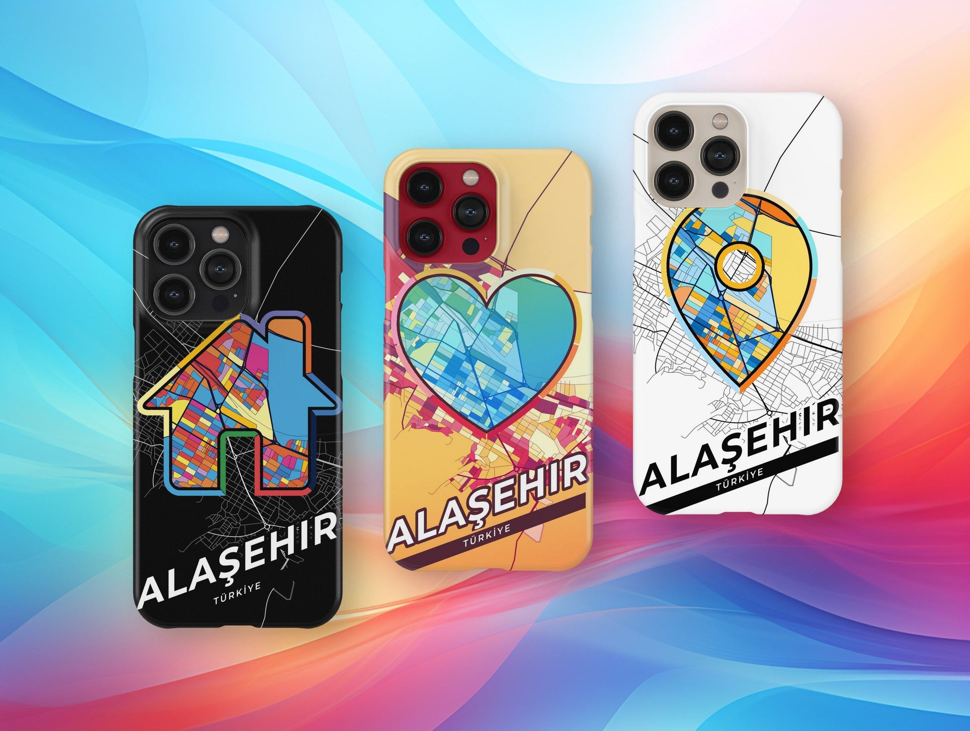 Alaşehir Turkey slim phone case with colorful icon. Birthday, wedding or housewarming gift. Couple match cases.