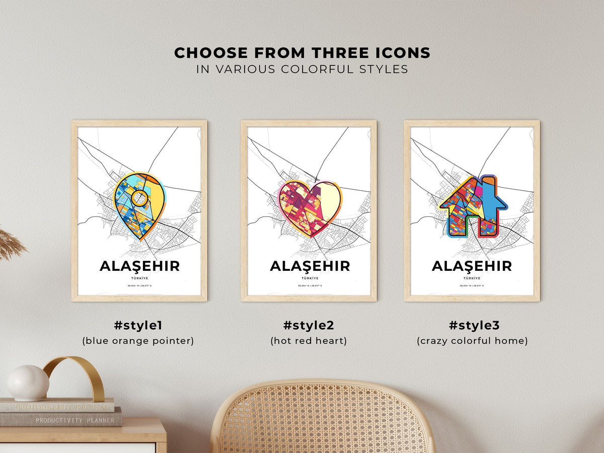 Alaşehir Turkey maps with colorful icons