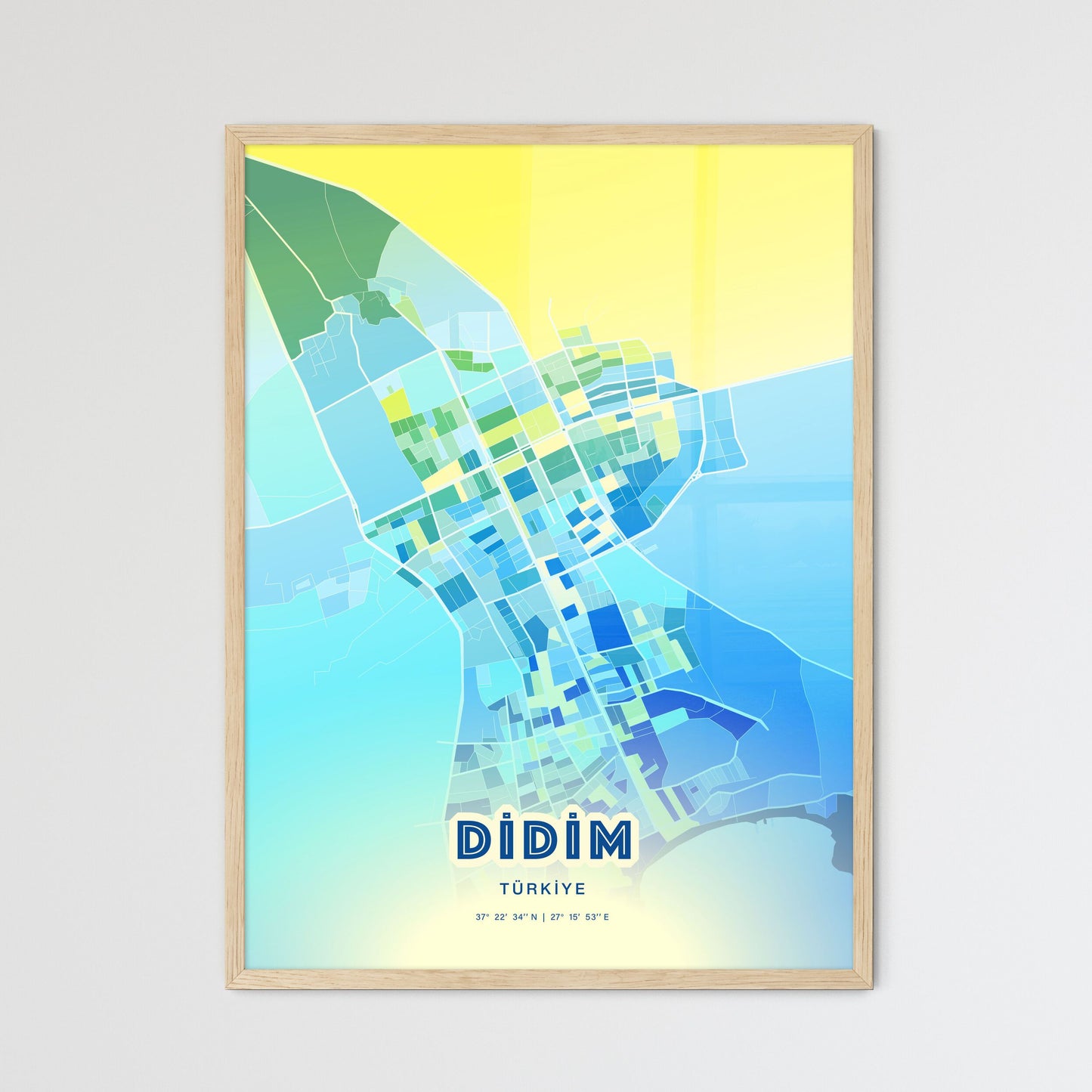 Colorful DIDIM TURKEY Fine Art Map Cool Blue