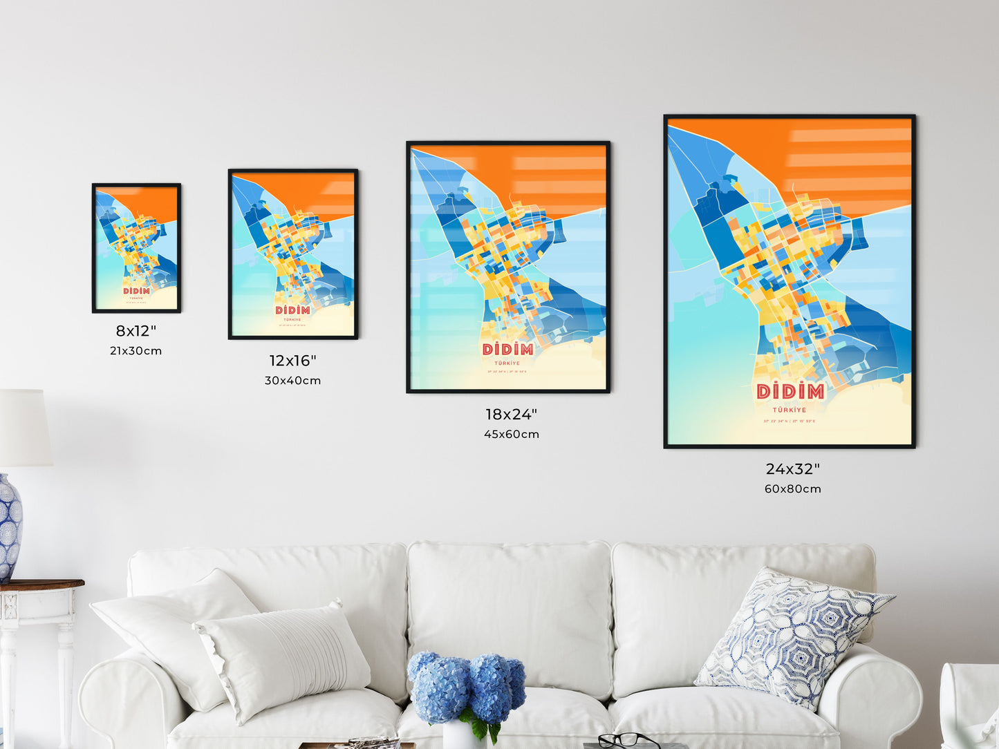 Colorful DIDIM TURKEY Fine Art Map Blue Orange