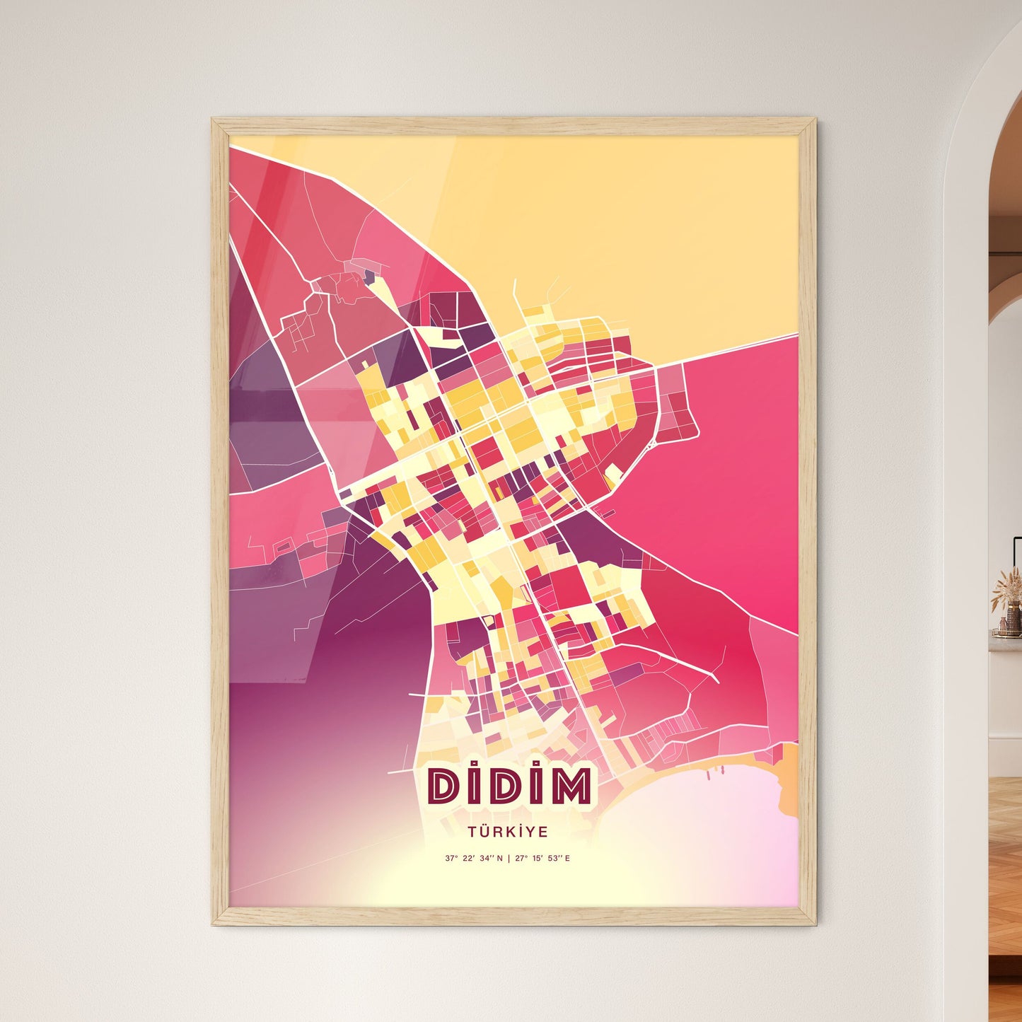 Colorful DIDIM TURKEY Fine Art Map Hot Red