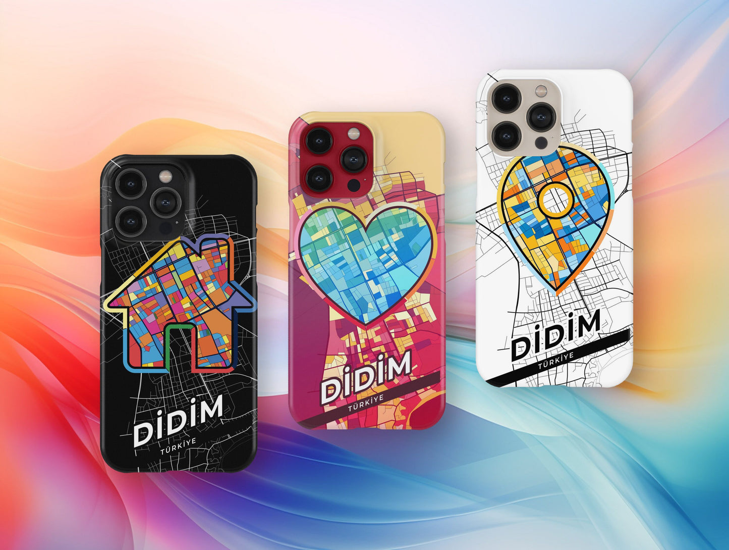 Didim Turkey slim phone case with colorful icon. Birthday, wedding or housewarming gift. Couple match cases.