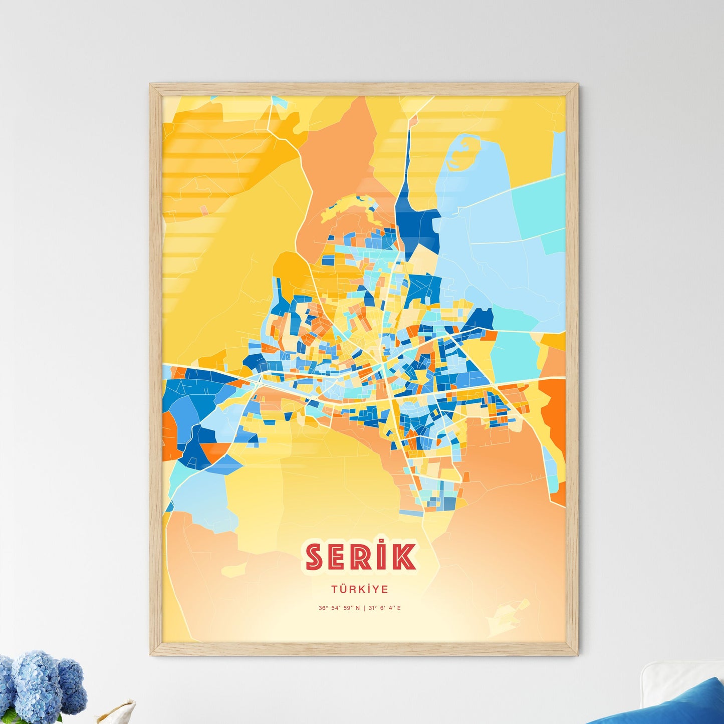 Colorful SERIK TURKEY Fine Art Map Blue Orange