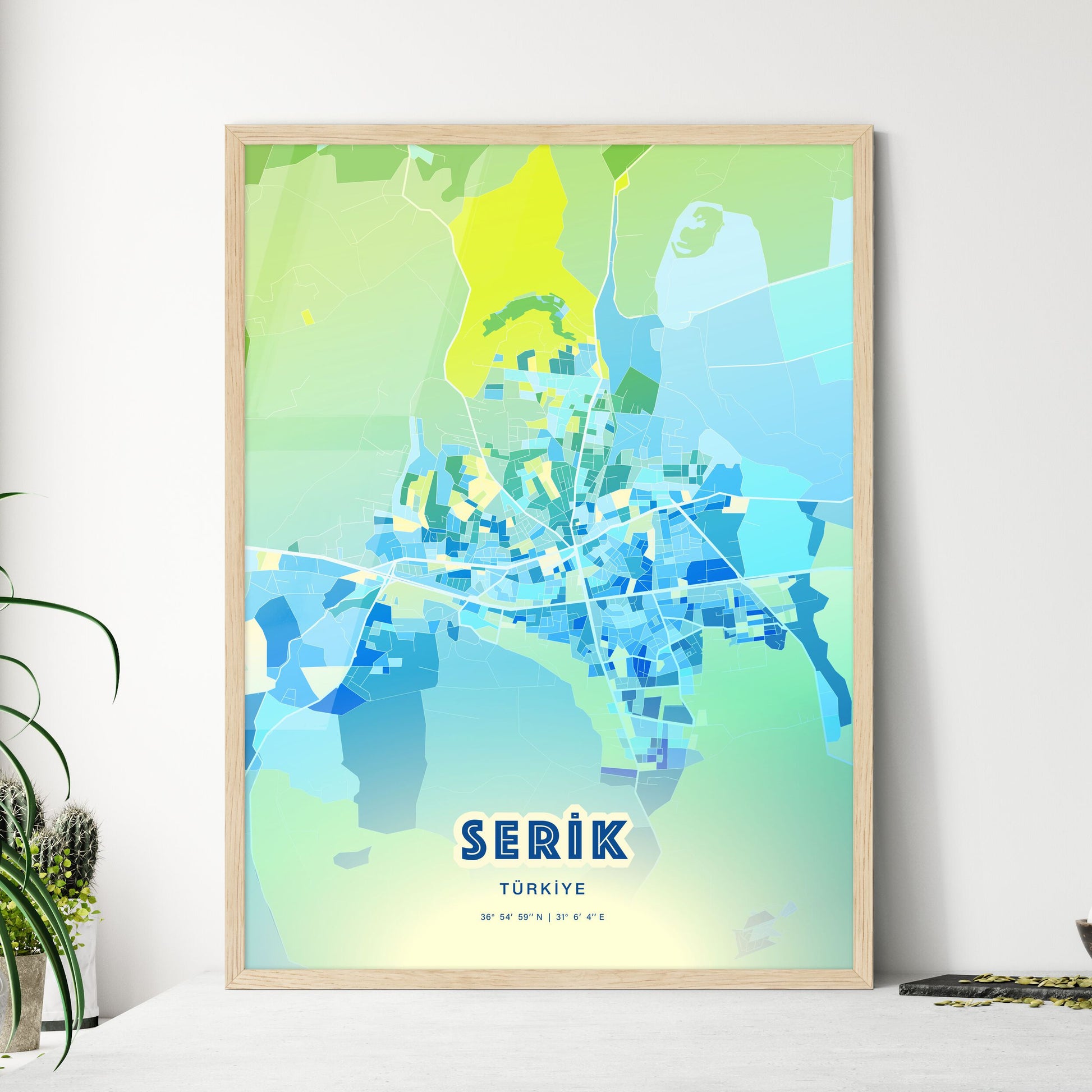 Colorful SERIK TURKEY Fine Art Map Cool Blue