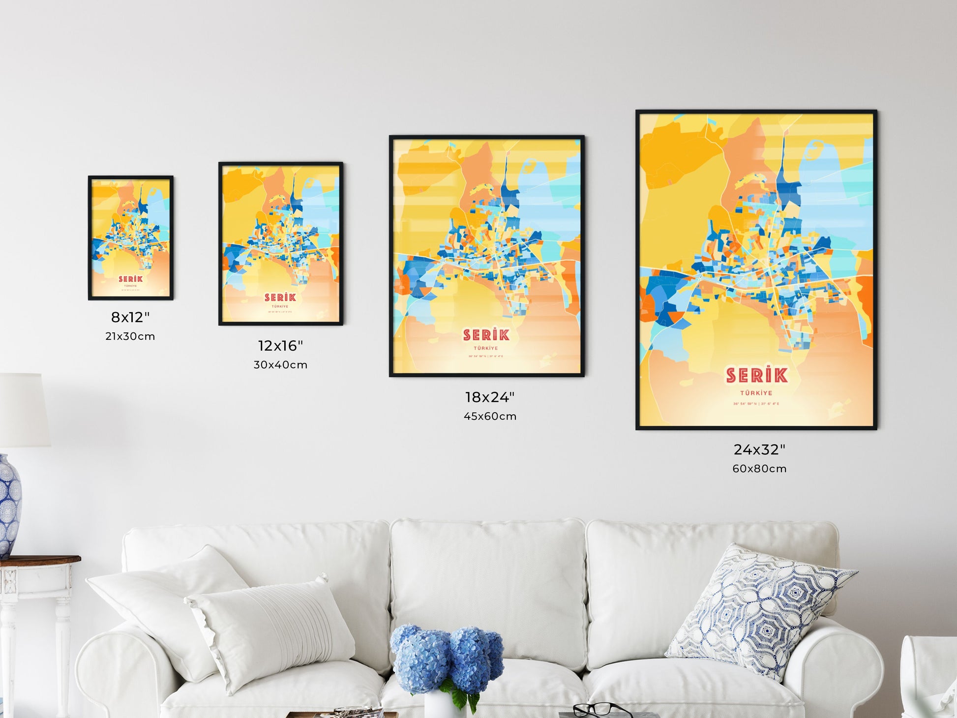 Colorful SERIK TURKEY Fine Art Map Blue Orange