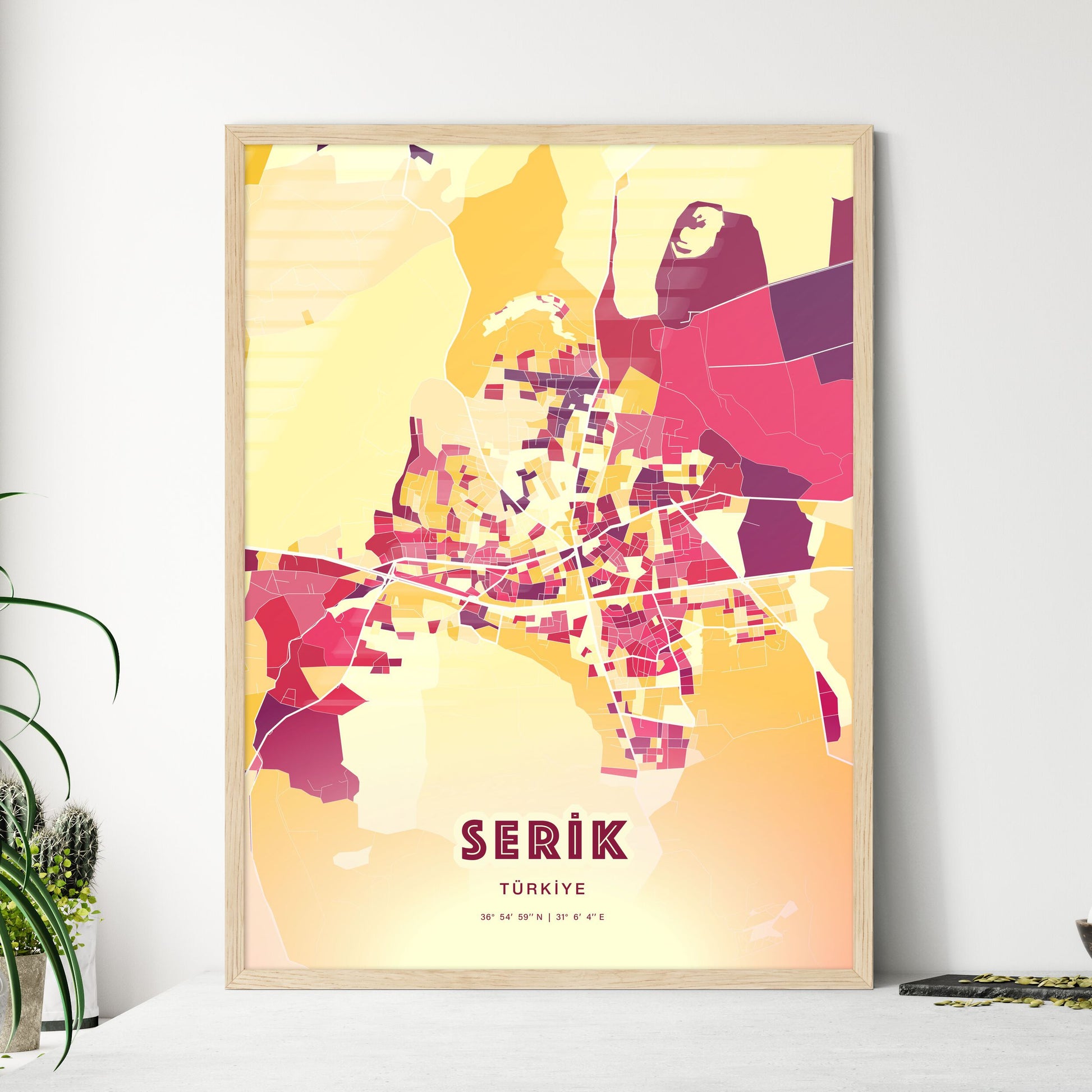 Colorful SERIK TURKEY Fine Art Map Hot Red