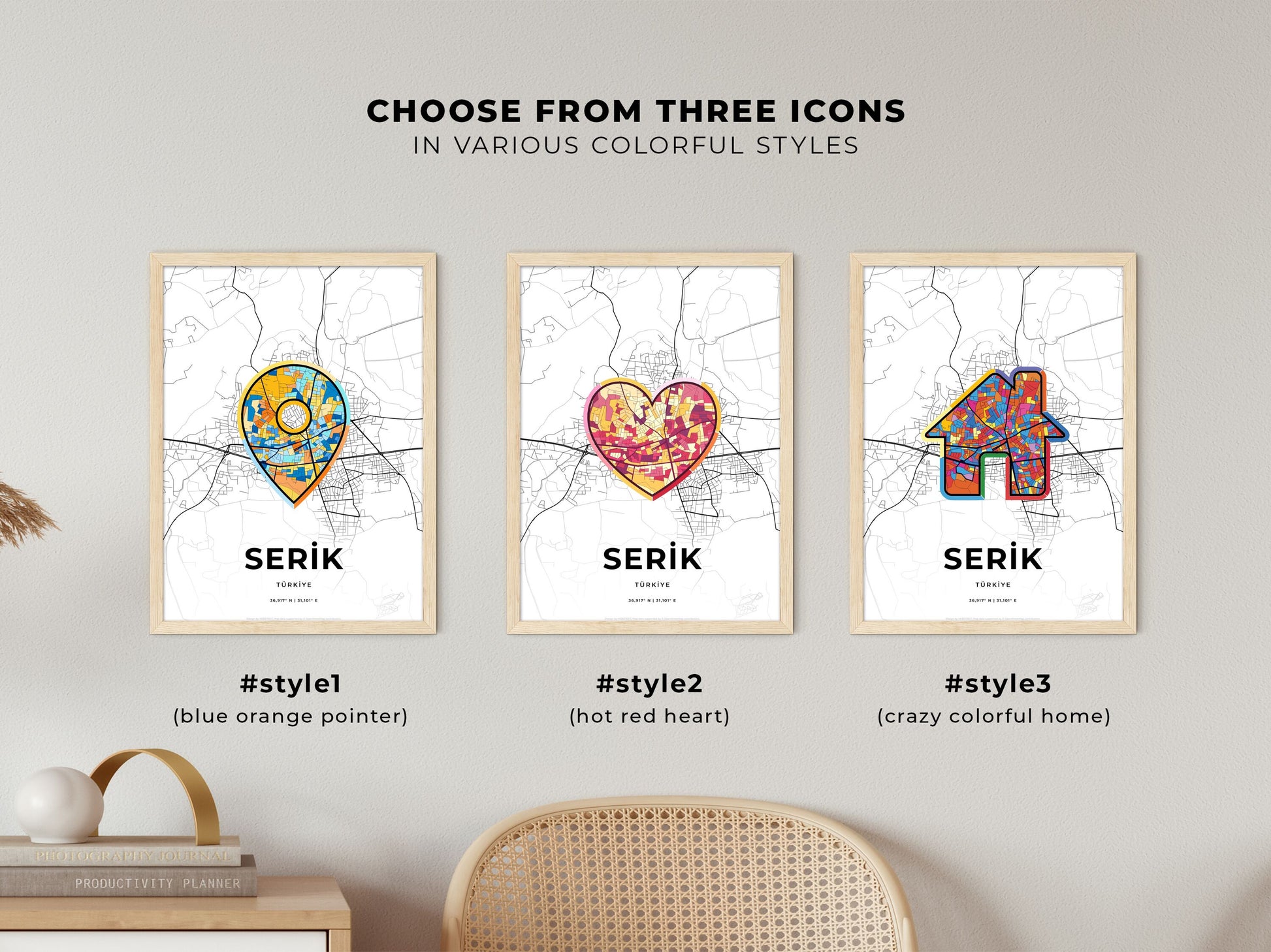 Serik Turkey maps with colorful icons