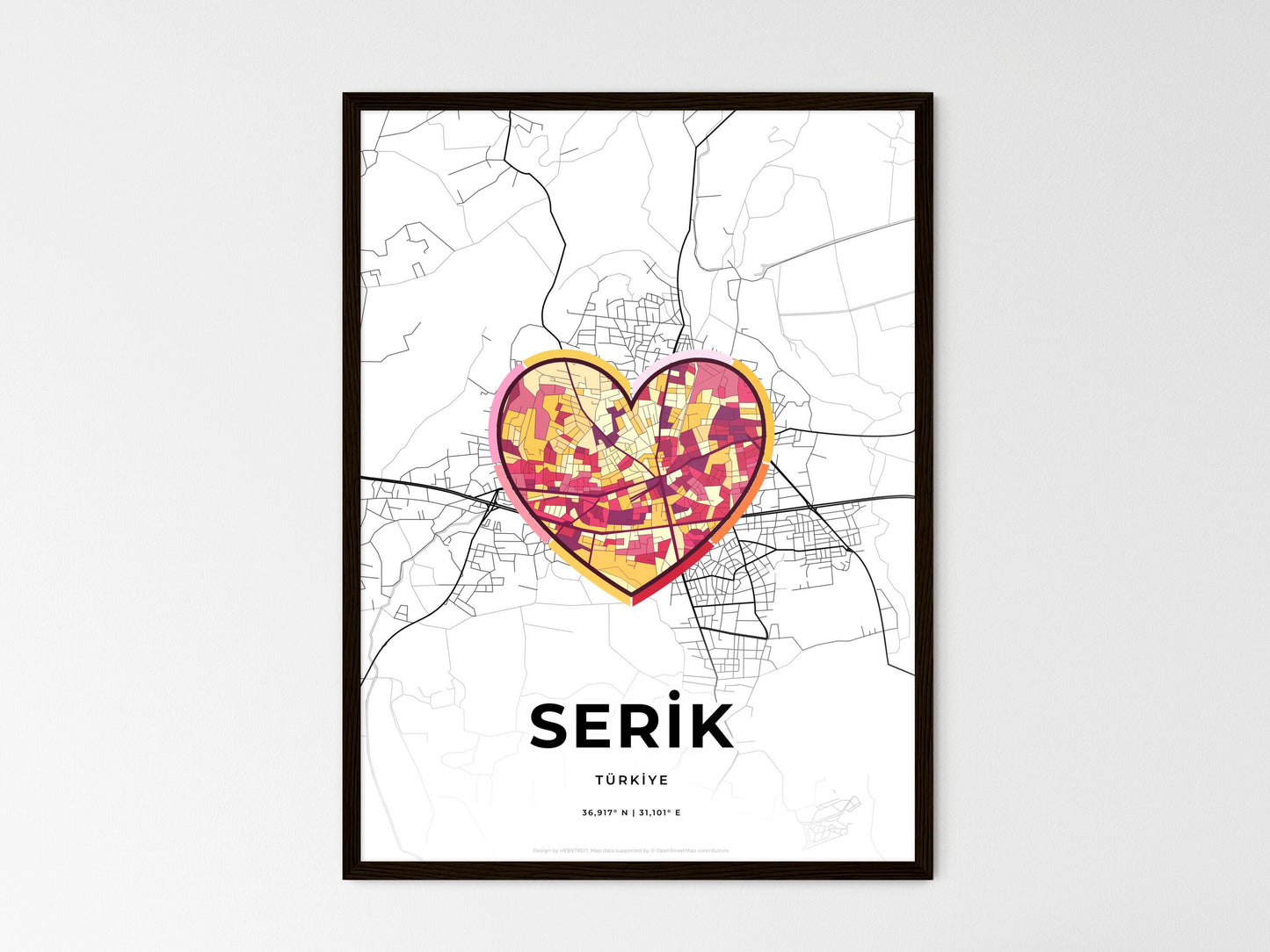 Serik Turkey wedding art map with heart icon