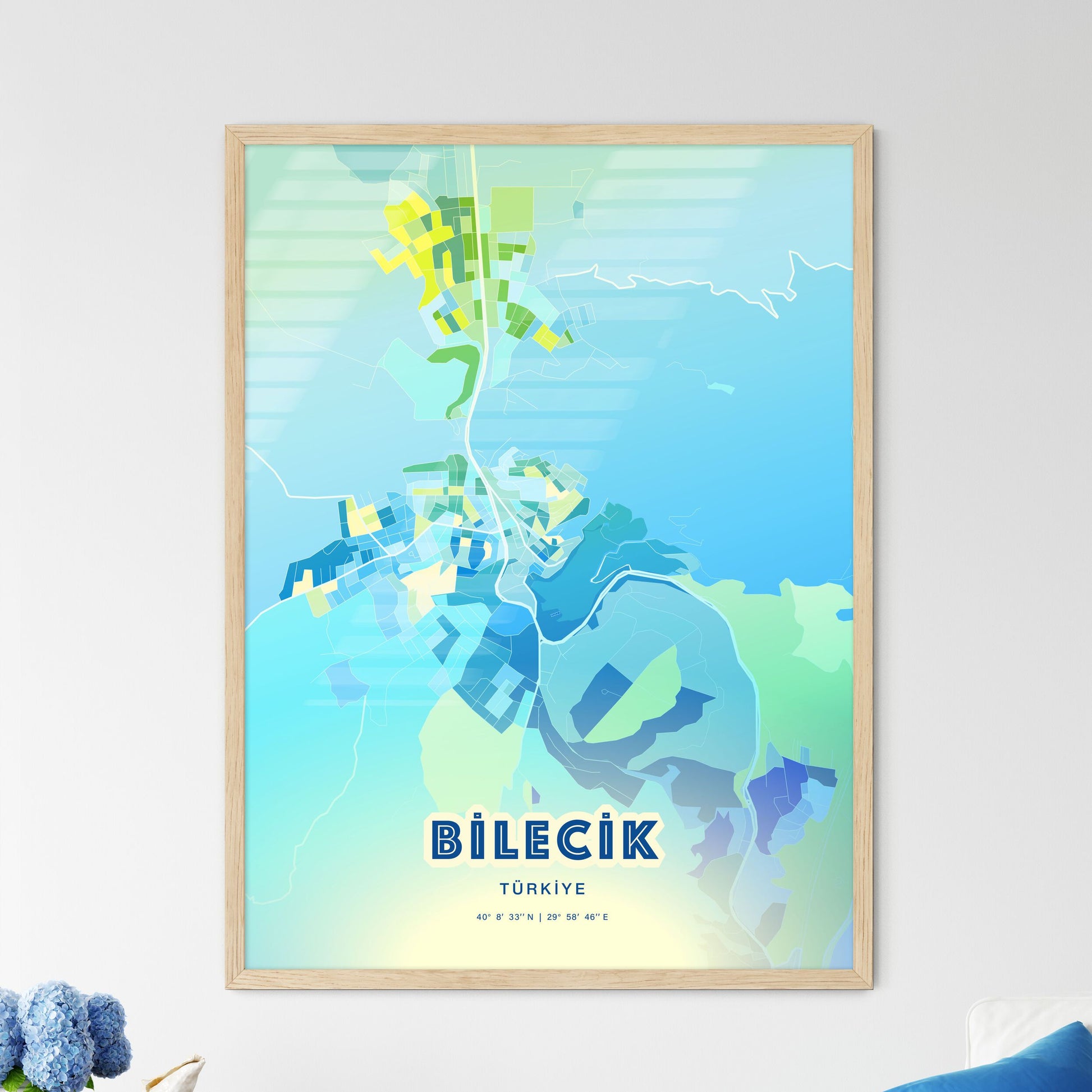 Colorful BILECIK TURKEY Fine Art Map Cool Blue