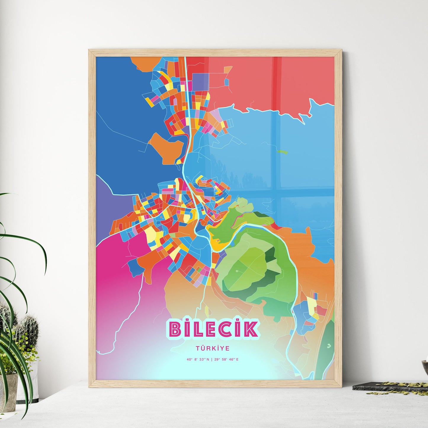 Colorful BILECIK TURKEY Fine Art Map Crazy Colors