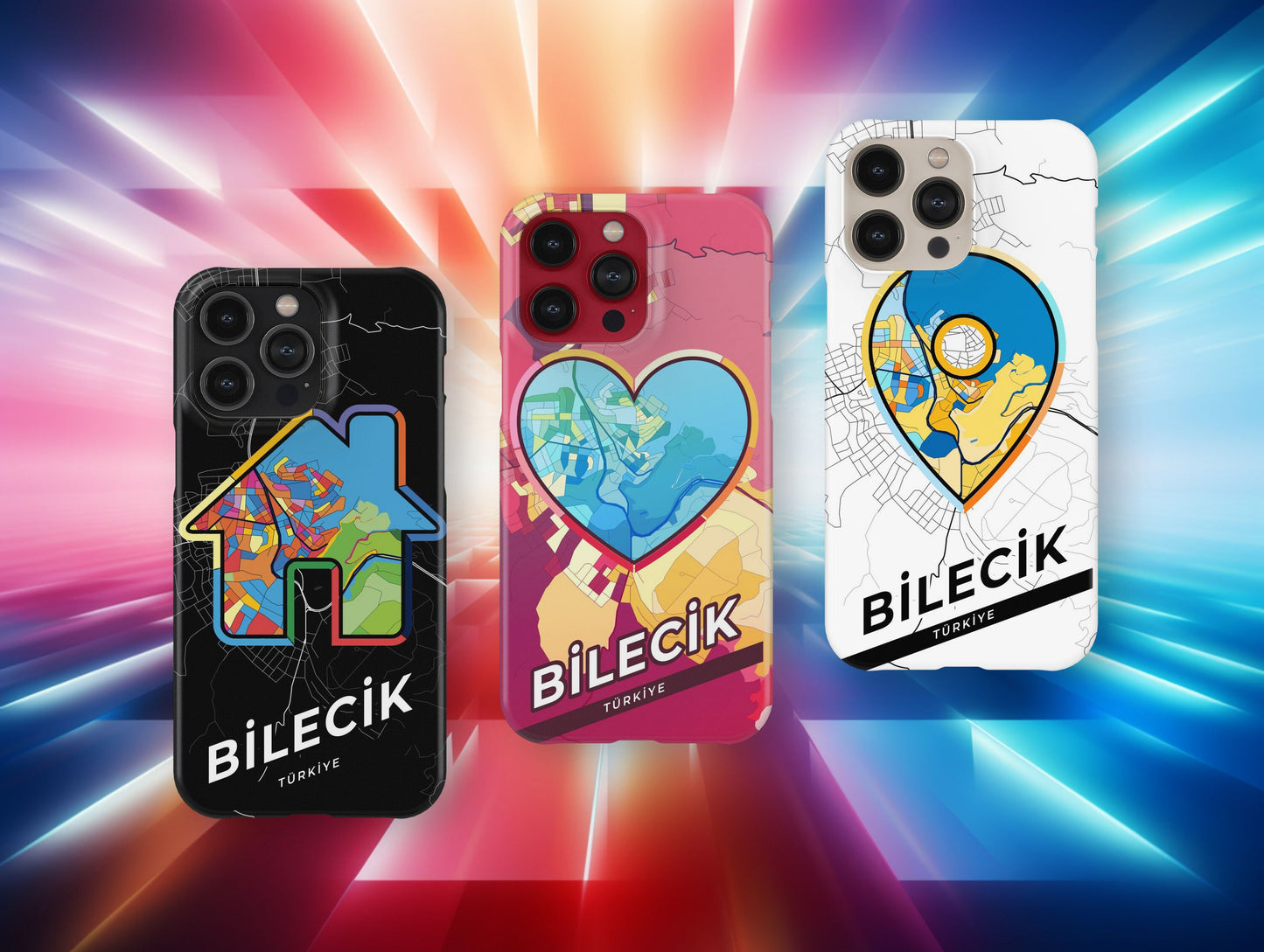 Bilecik Turkey slim phone case with colorful icon. Birthday, wedding or housewarming gift. Couple match cases.