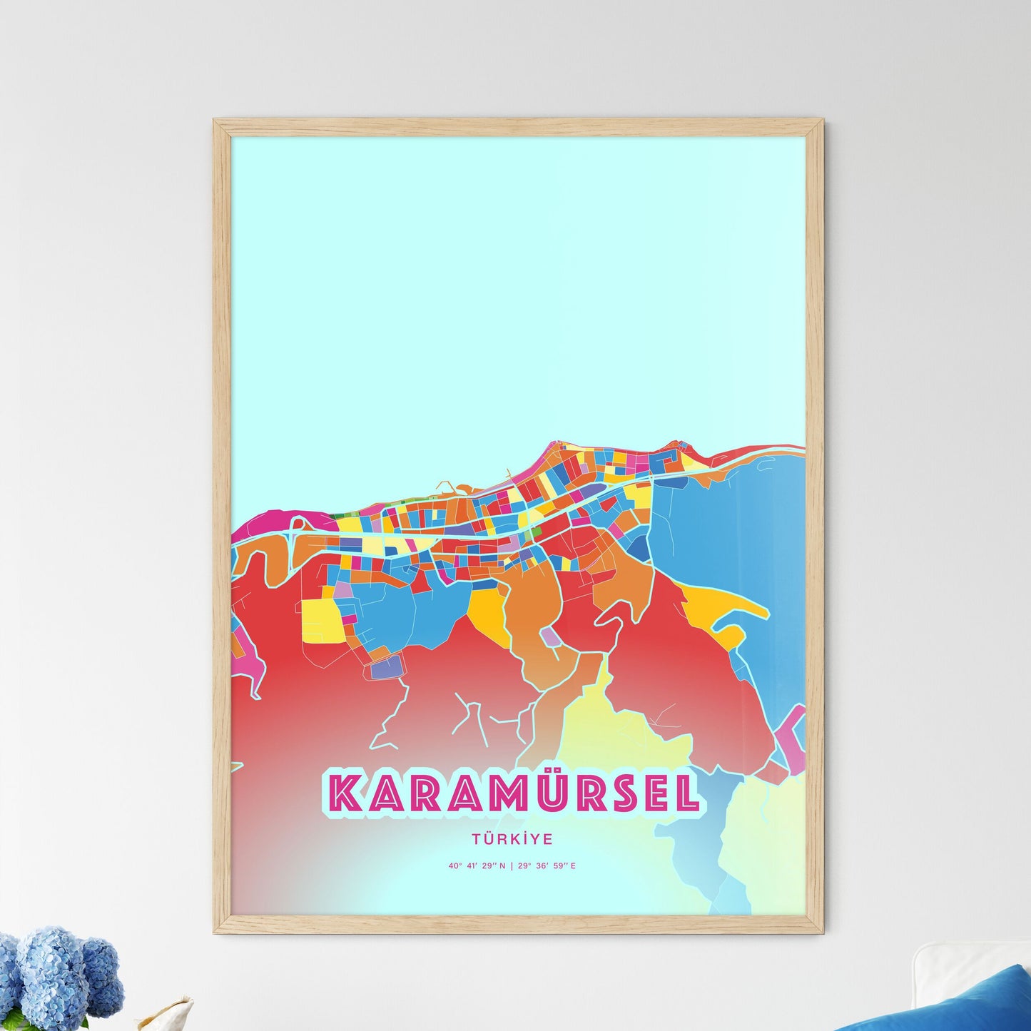Colorful KARAMÜRSEL TURKEY Fine Art Map Crazy Colors