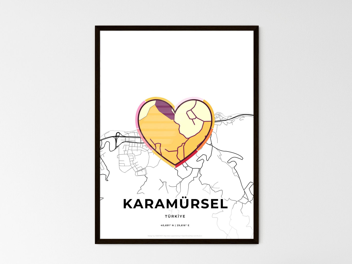 Karamürsel Turkey wedding art map with heart icon
