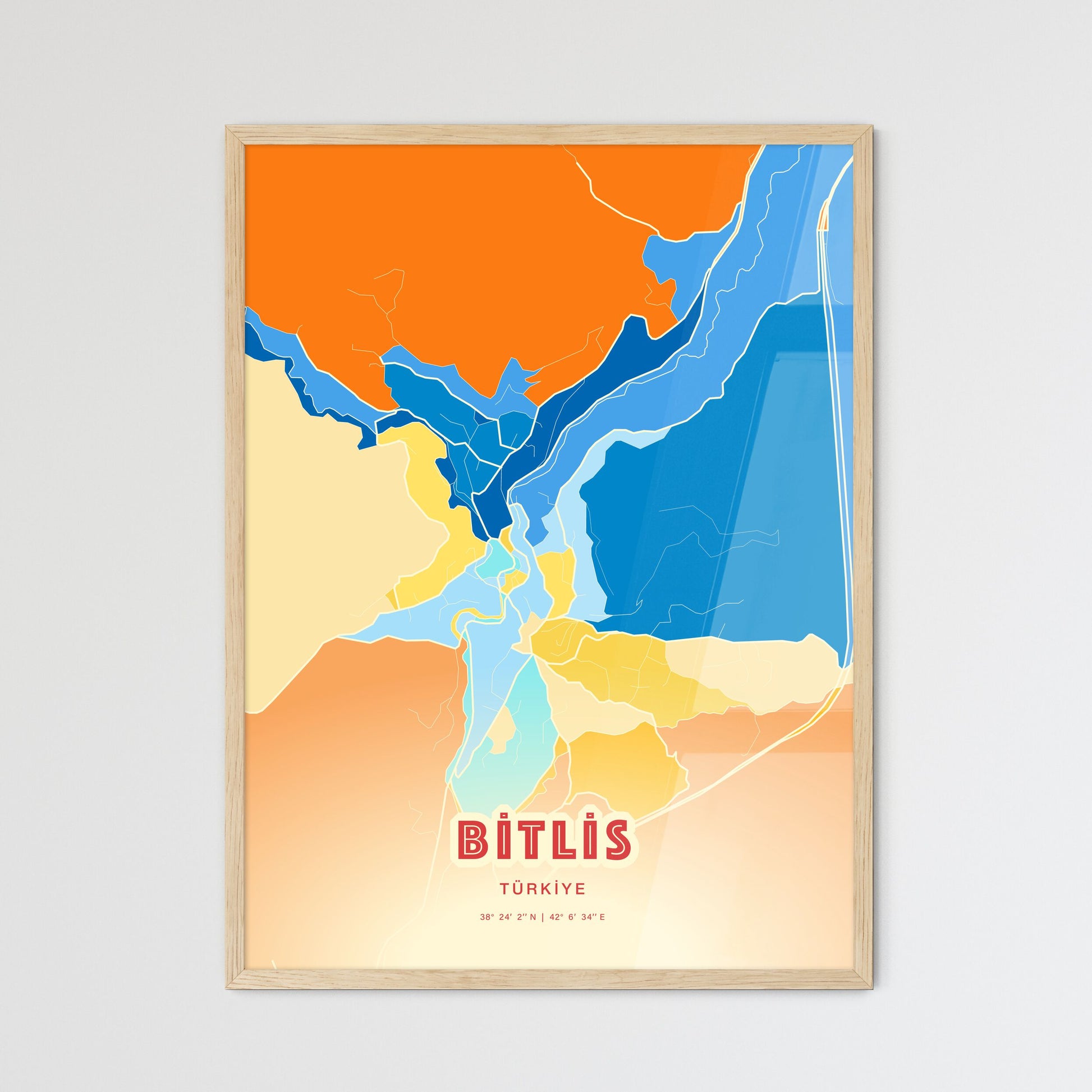 Colorful BITLIS TURKEY Fine Art Map Blue Orange