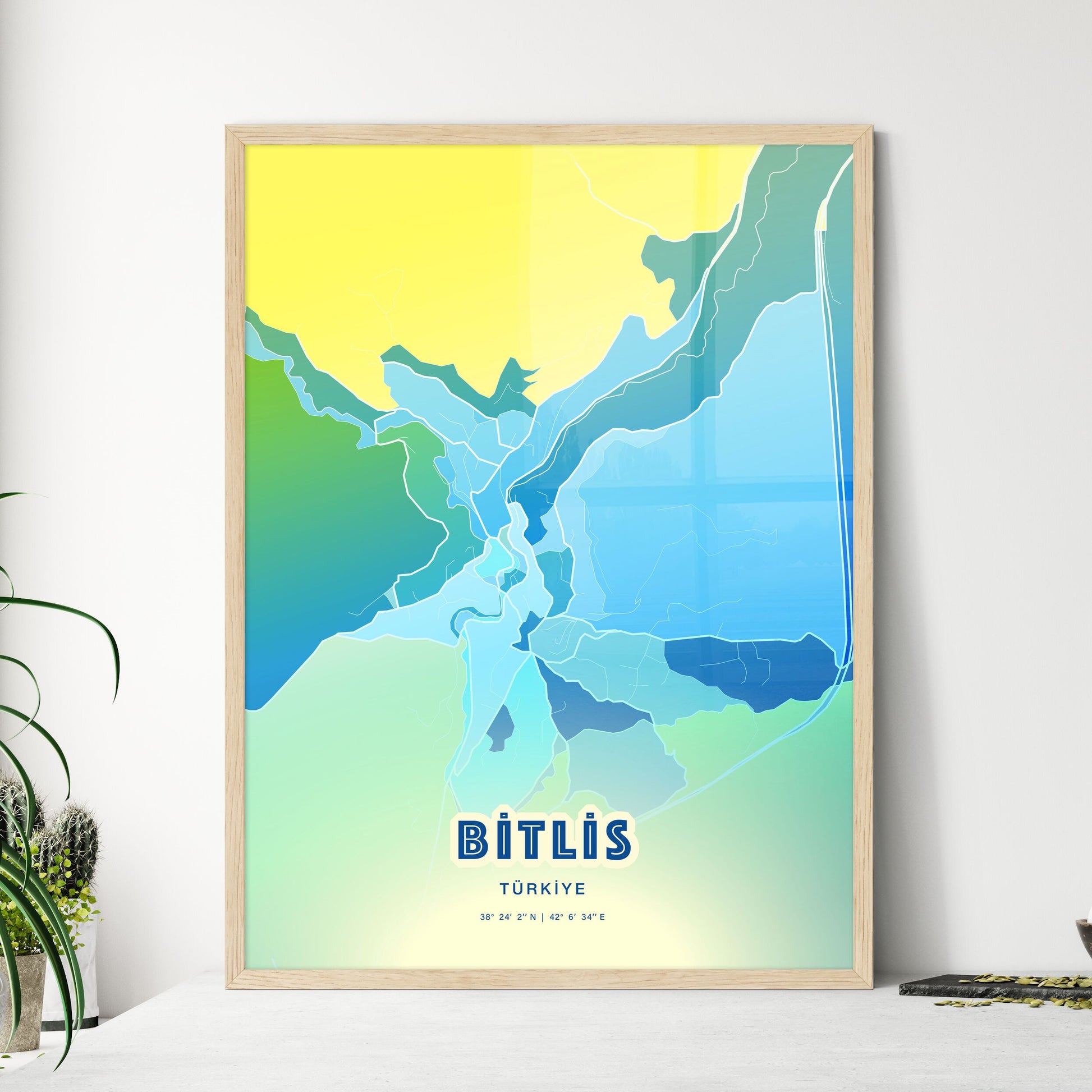 Colorful BITLIS TURKEY Fine Art Map Cool Blue