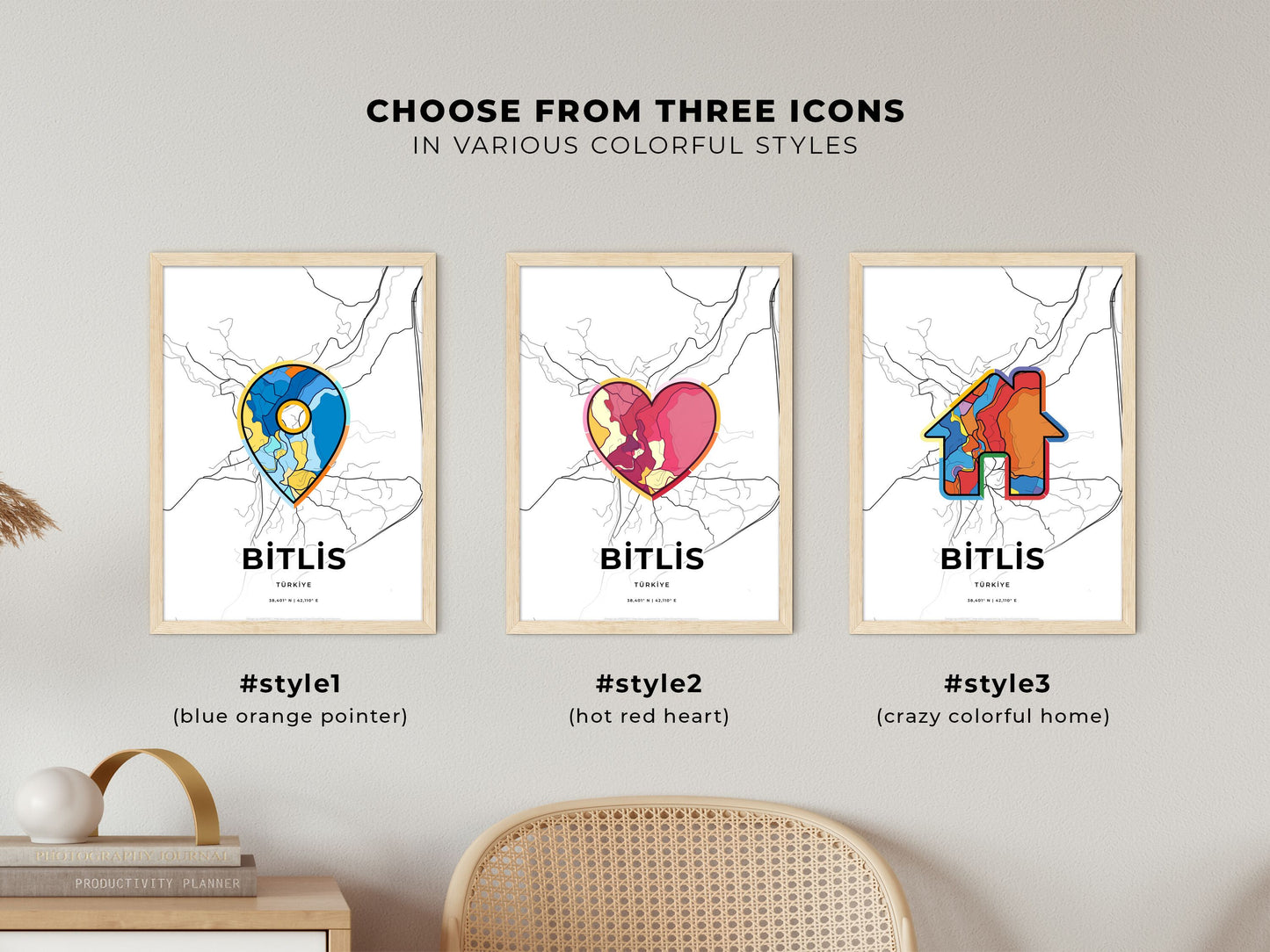 Bitlis Turkey maps with colorful icons