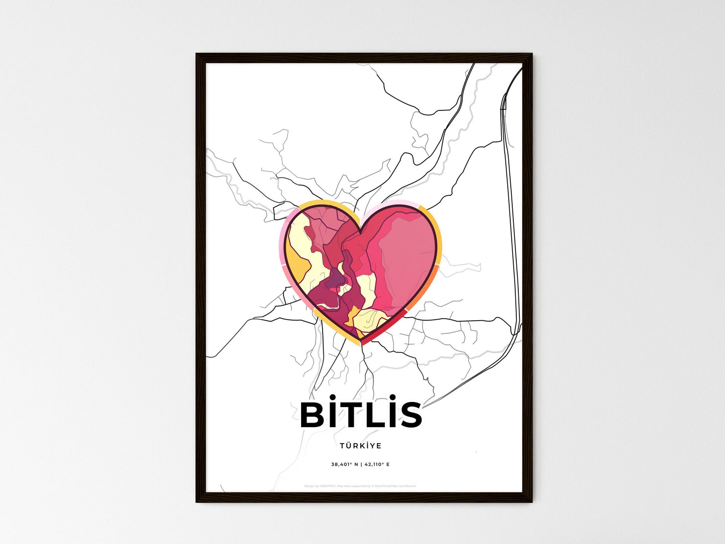 Bitlis Turkey wedding art map with heart icon