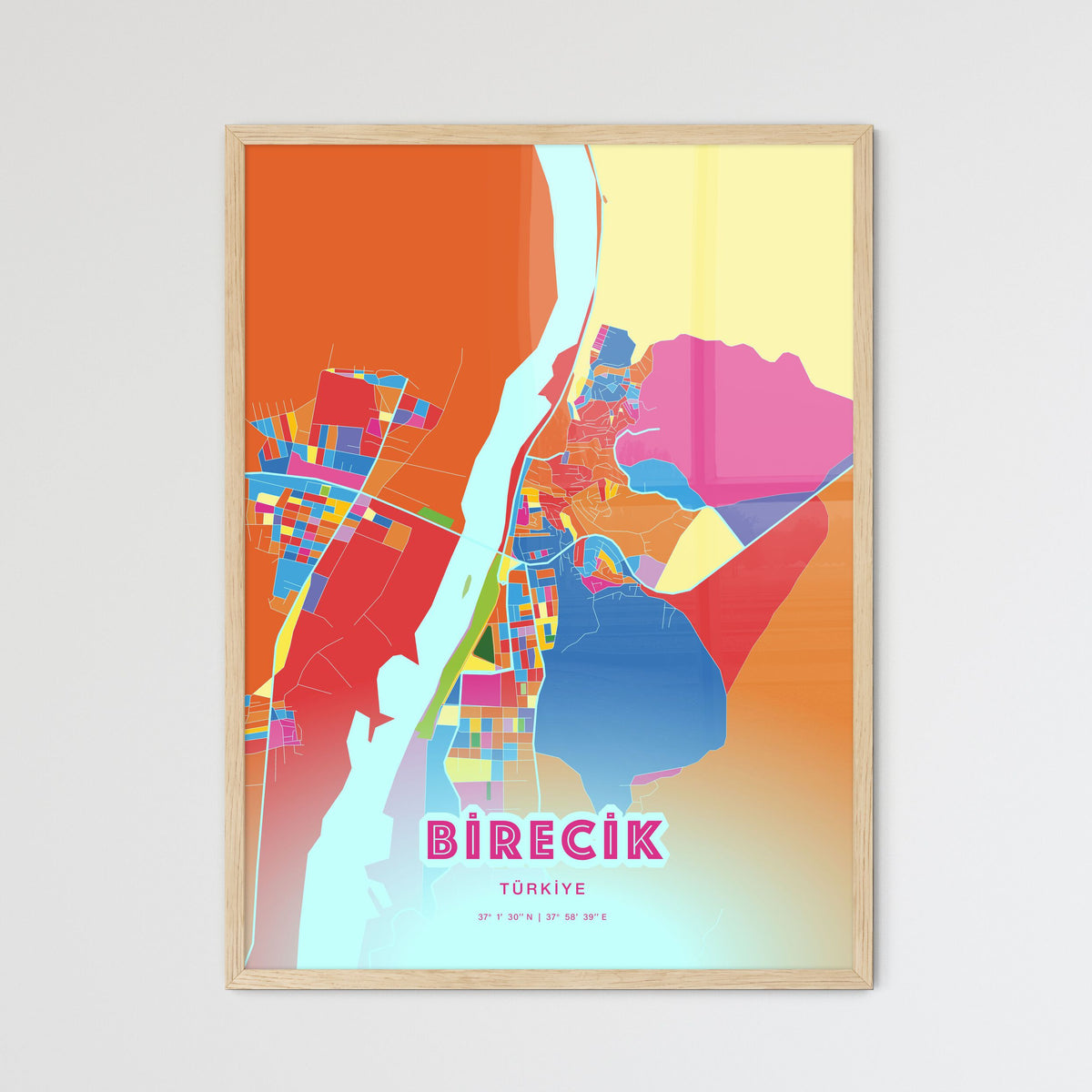Colorful BIRECIK TURKEY Fine Art Map Crazy Colors