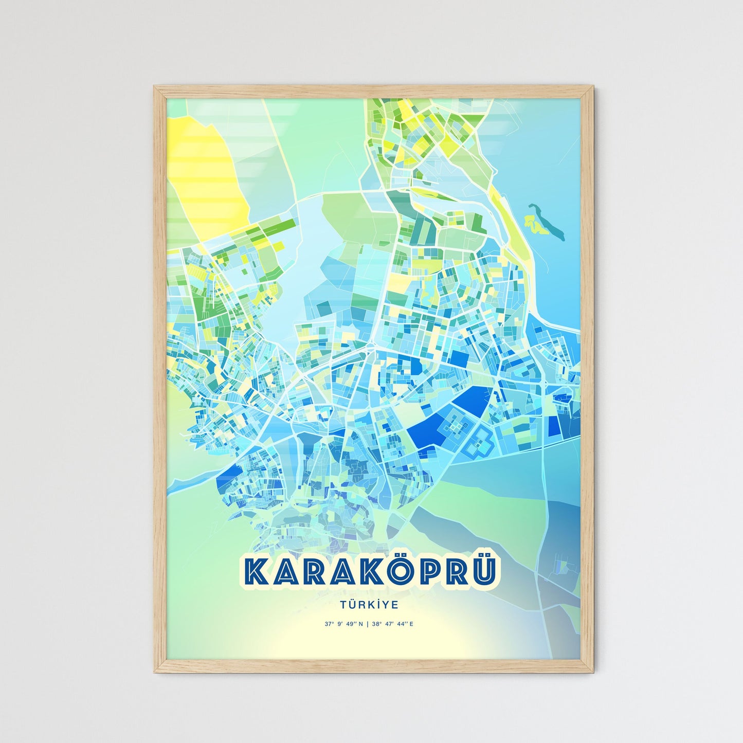 Colorful KARAKÖPRÜ TURKEY Fine Art Map Cool Blue