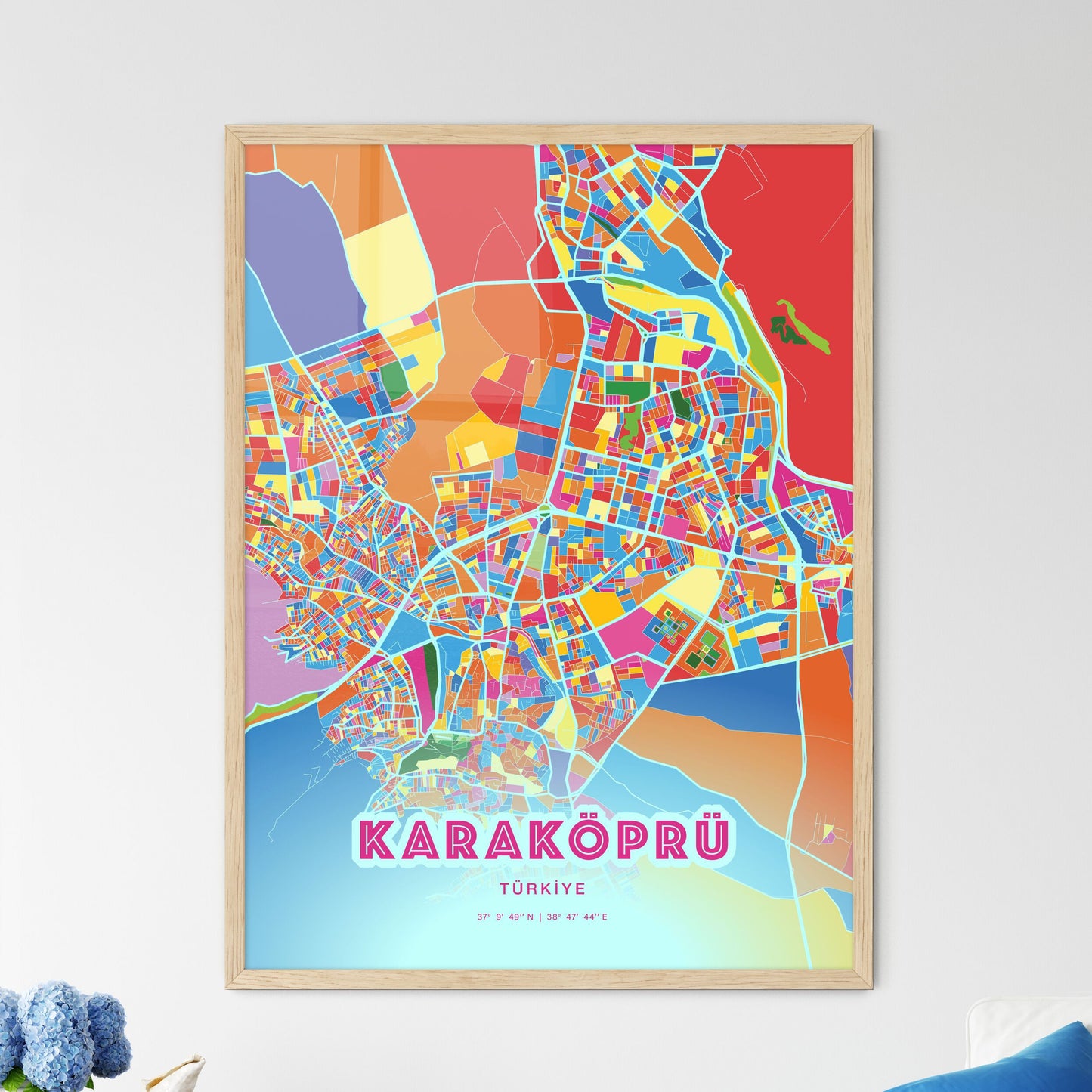 Colorful KARAKÖPRÜ TURKEY Fine Art Map Crazy Colors