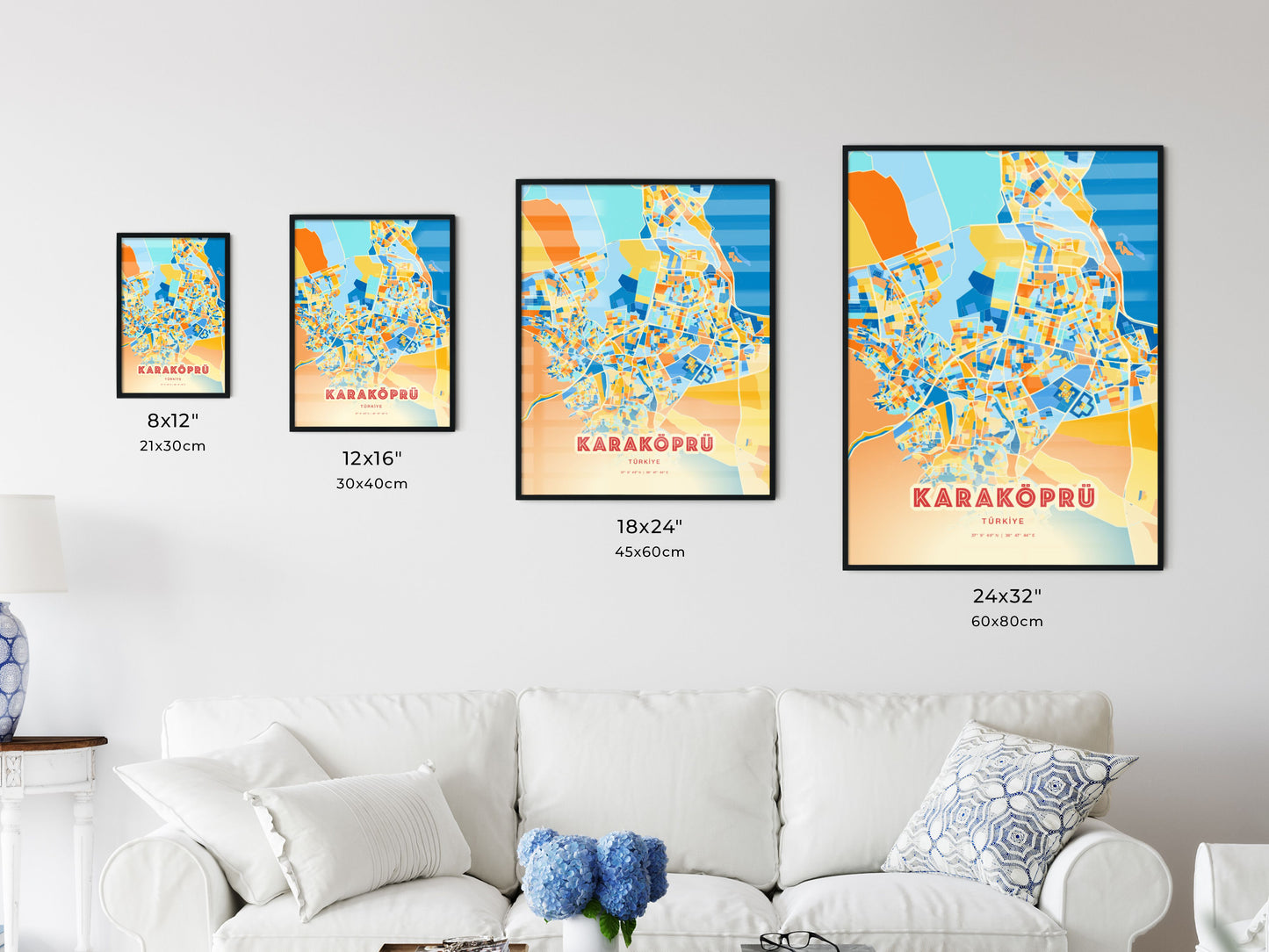 Colorful KARAKÖPRÜ TURKEY Fine Art Map Blue Orange