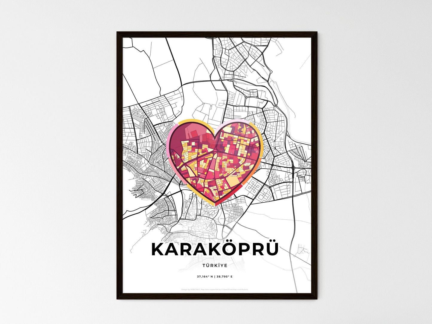 Karaköprü Turkey wedding art map with heart icon
