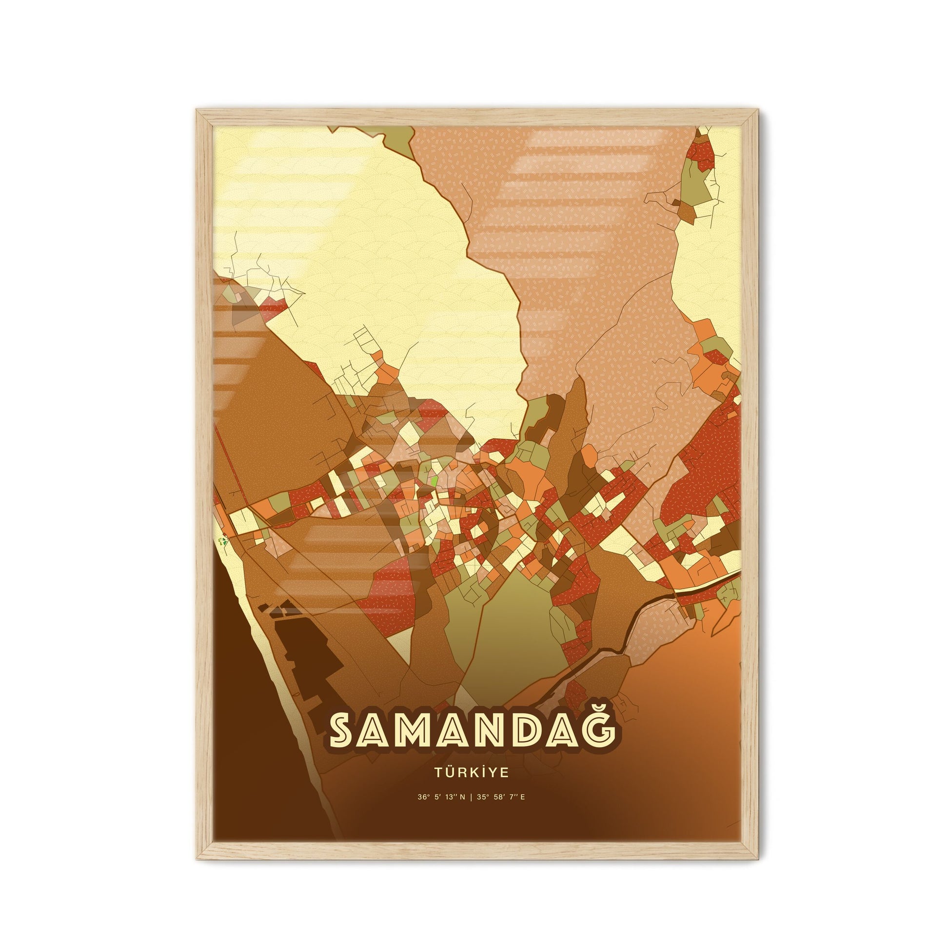 Colorful SAMANDAĞ TURKEY Fine Art Map Farmhouse