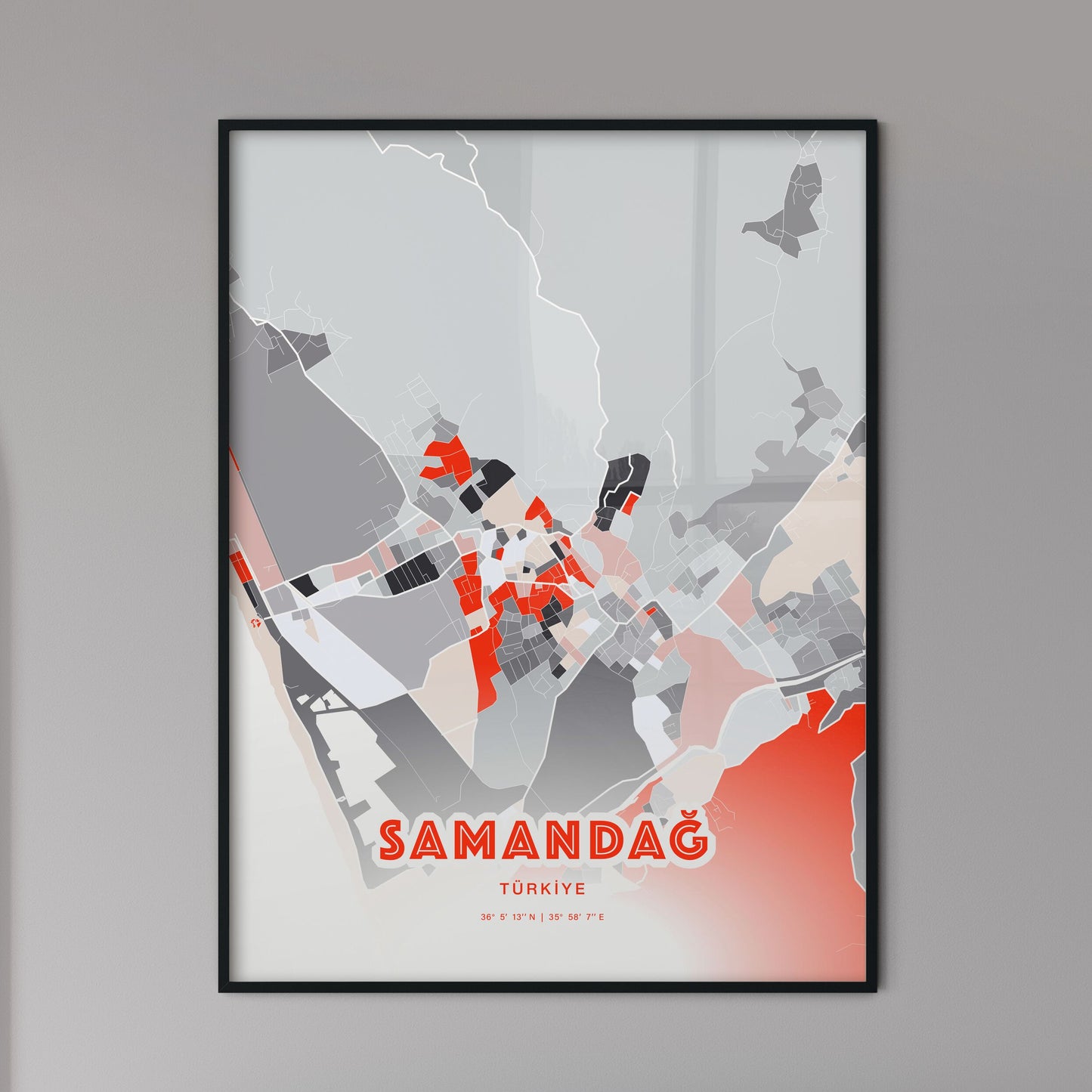 Colorful SAMANDAĞ TURKEY Fine Art Map Modern