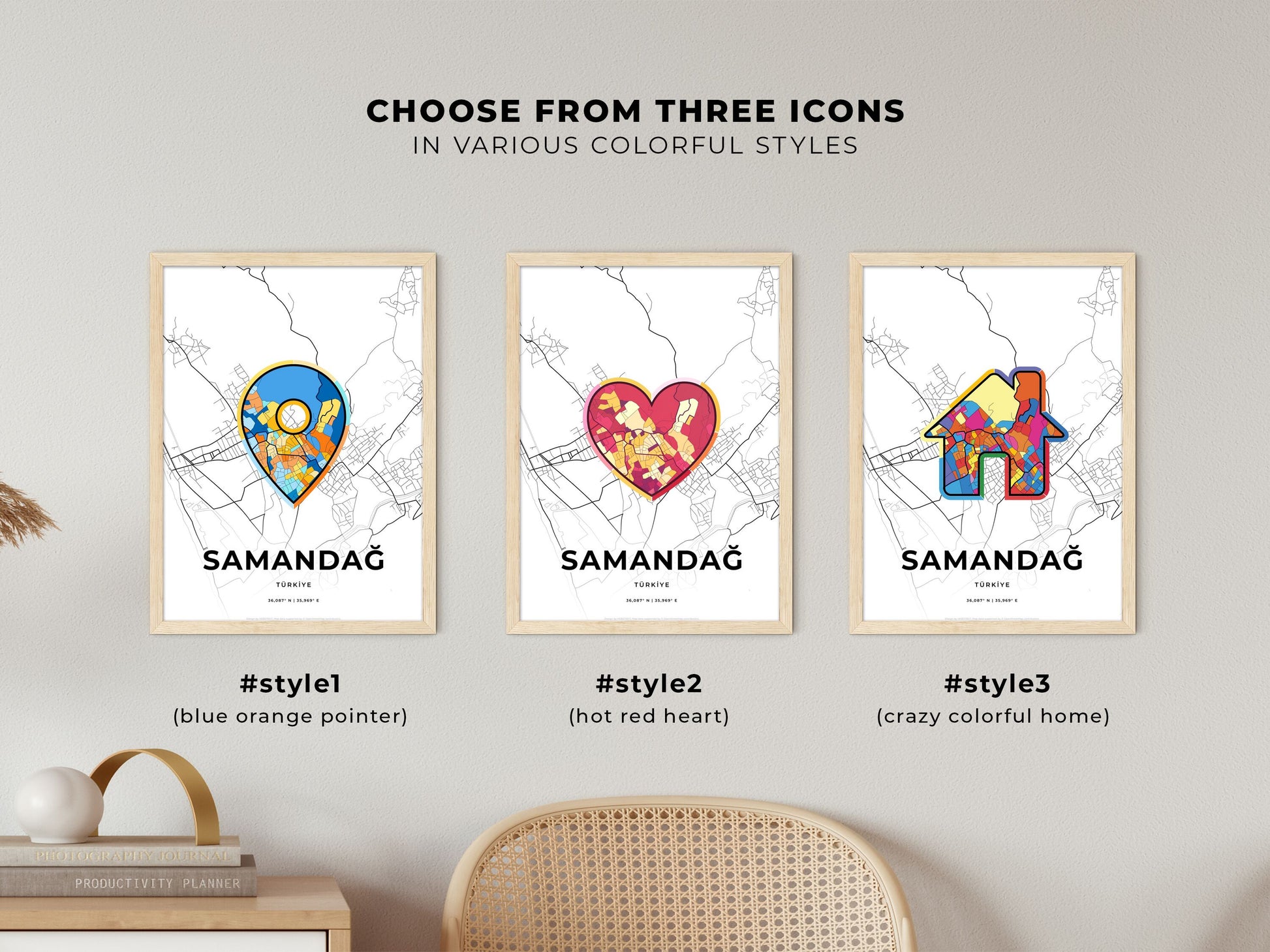 Samandağ Turkey maps with colorful icons