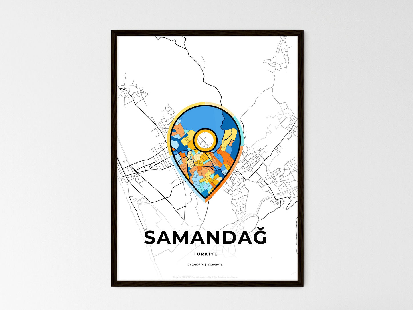 Samandağ Turkey wedding art map with pointer icon
