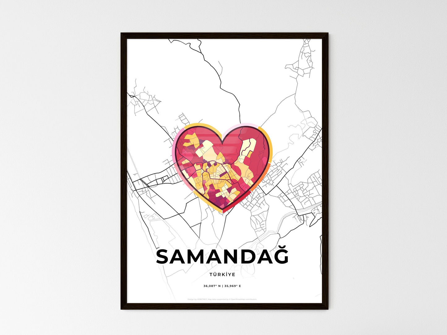 Samandağ Turkey wedding art map with heart icon