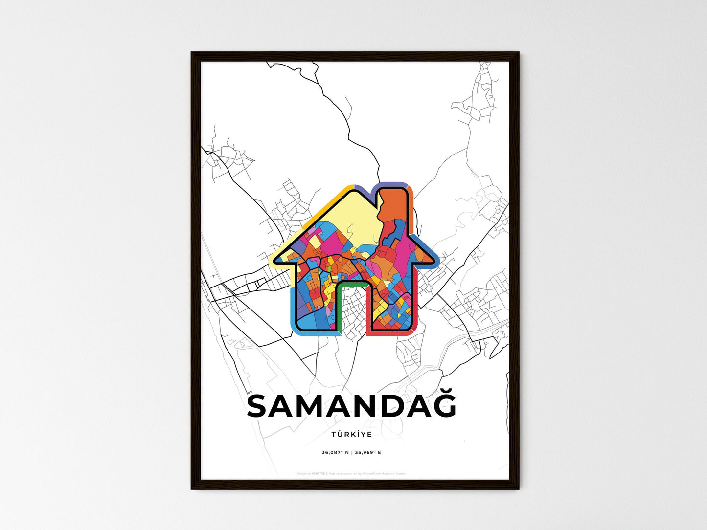 Samandağ Turkey wedding art map with home icon