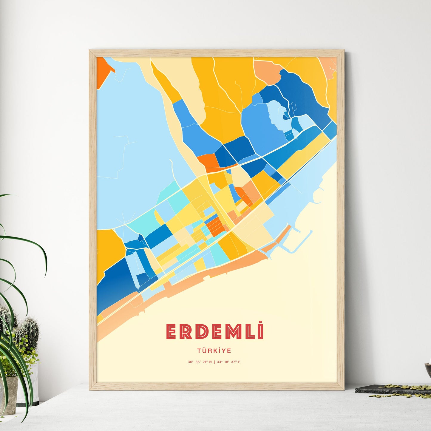 Colorful ERDEMLI TURKEY Fine Art Map Blue Orange