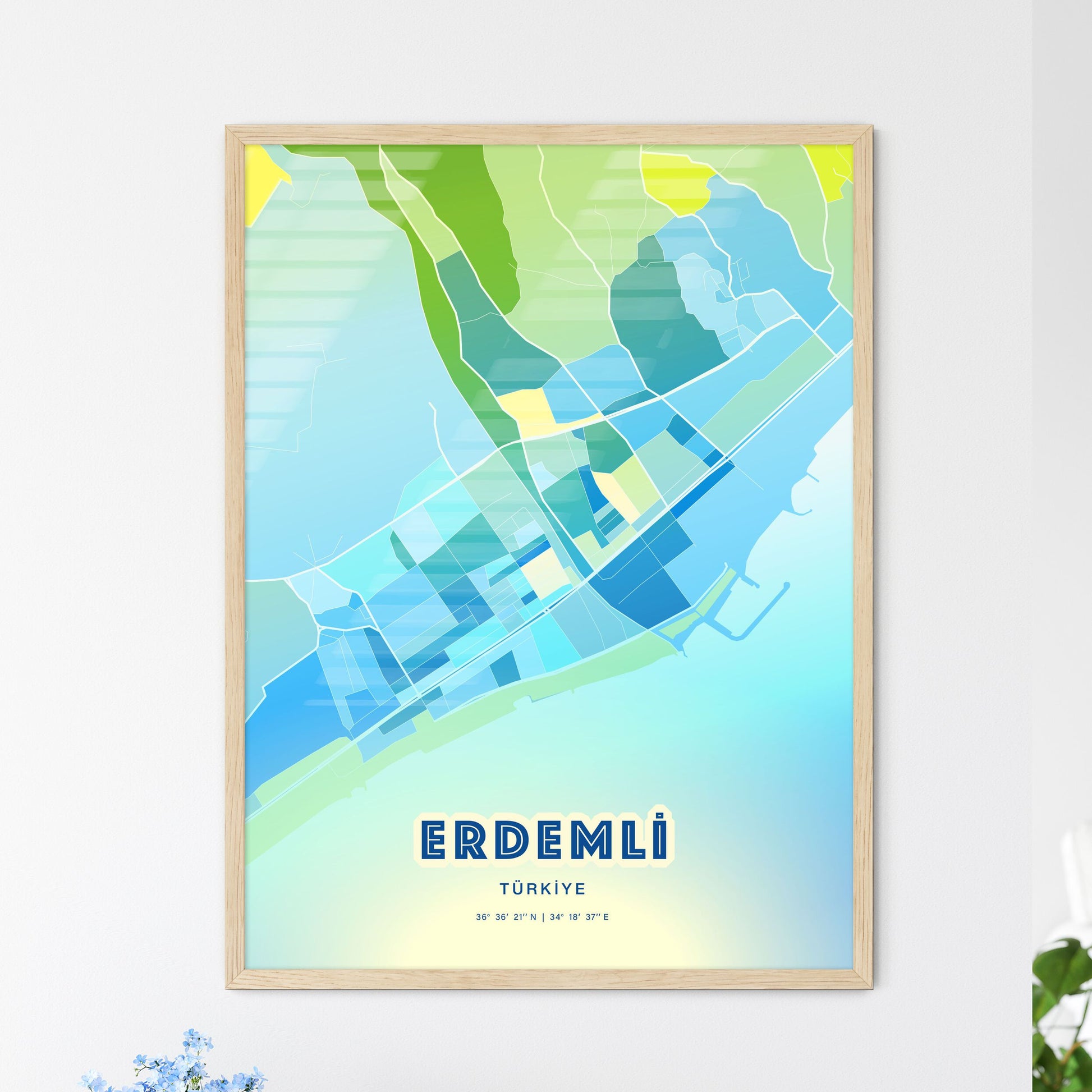 Colorful ERDEMLI TURKEY Fine Art Map Cool Blue