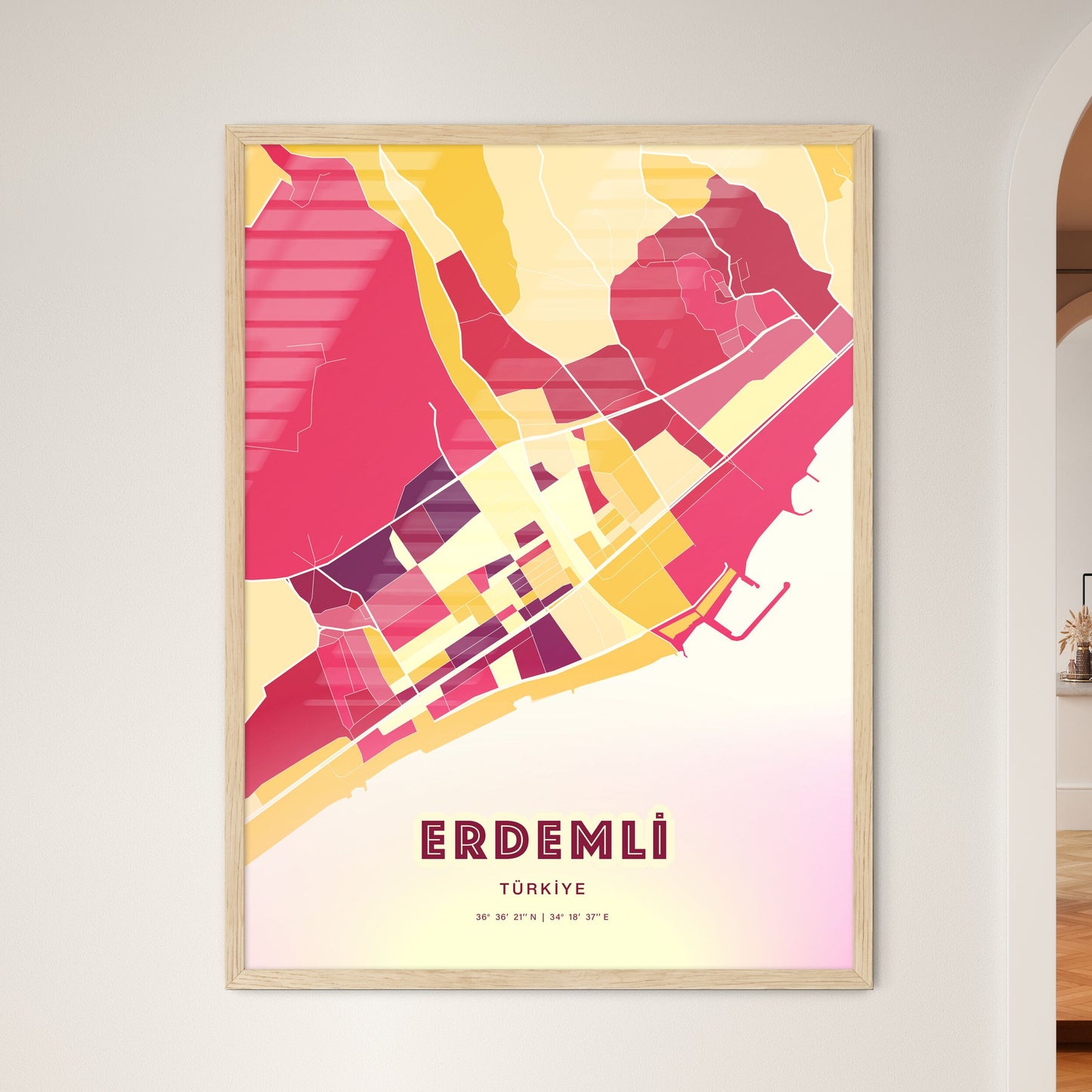 Colorful ERDEMLI TURKEY Fine Art Map Hot Red