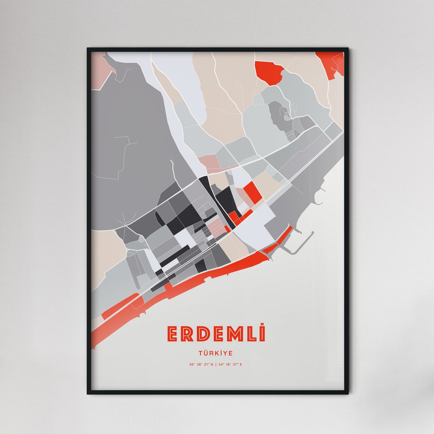 Colorful ERDEMLI TURKEY Fine Art Map Modern