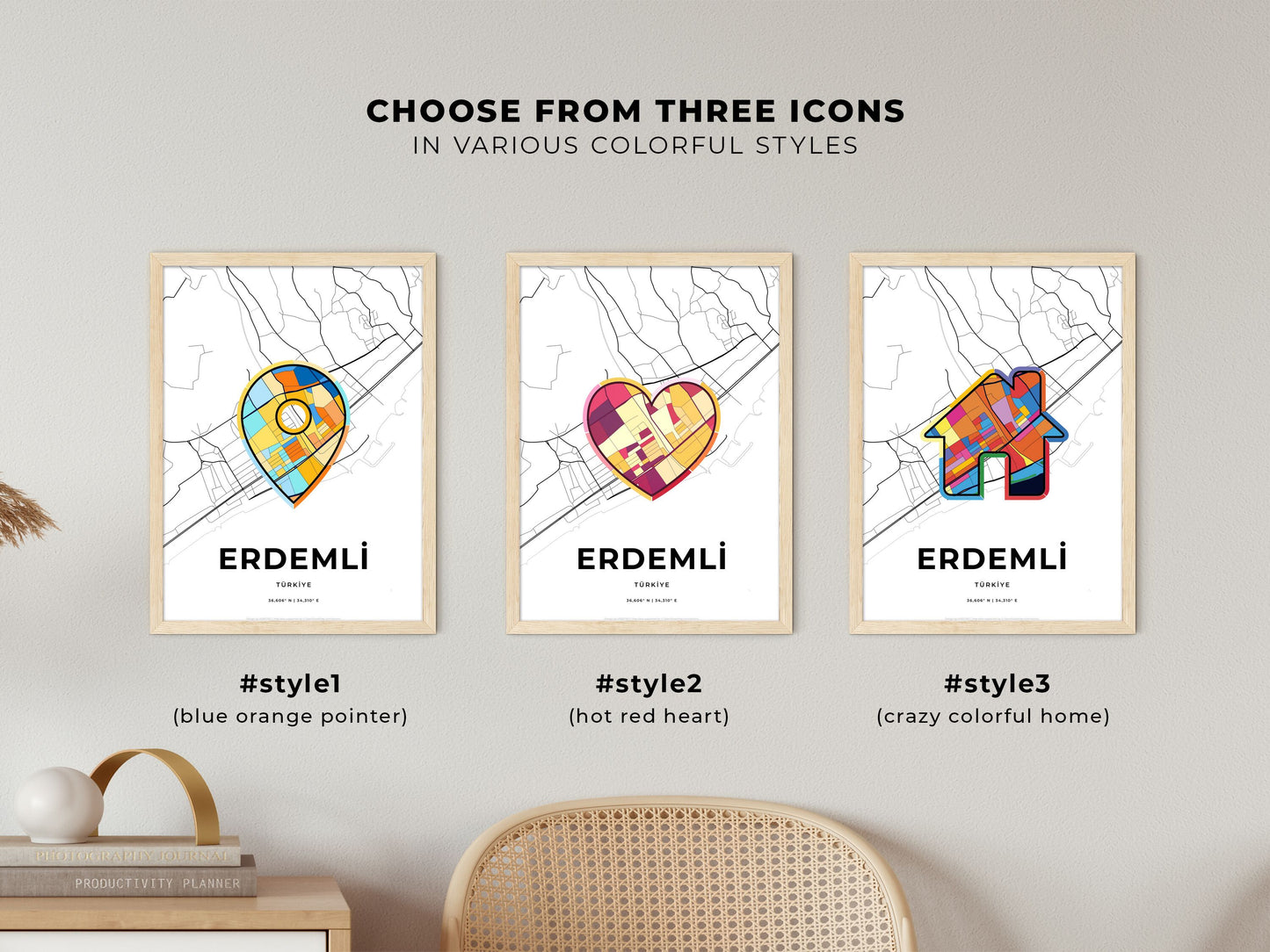 Erdemli Turkey maps with colorful icons