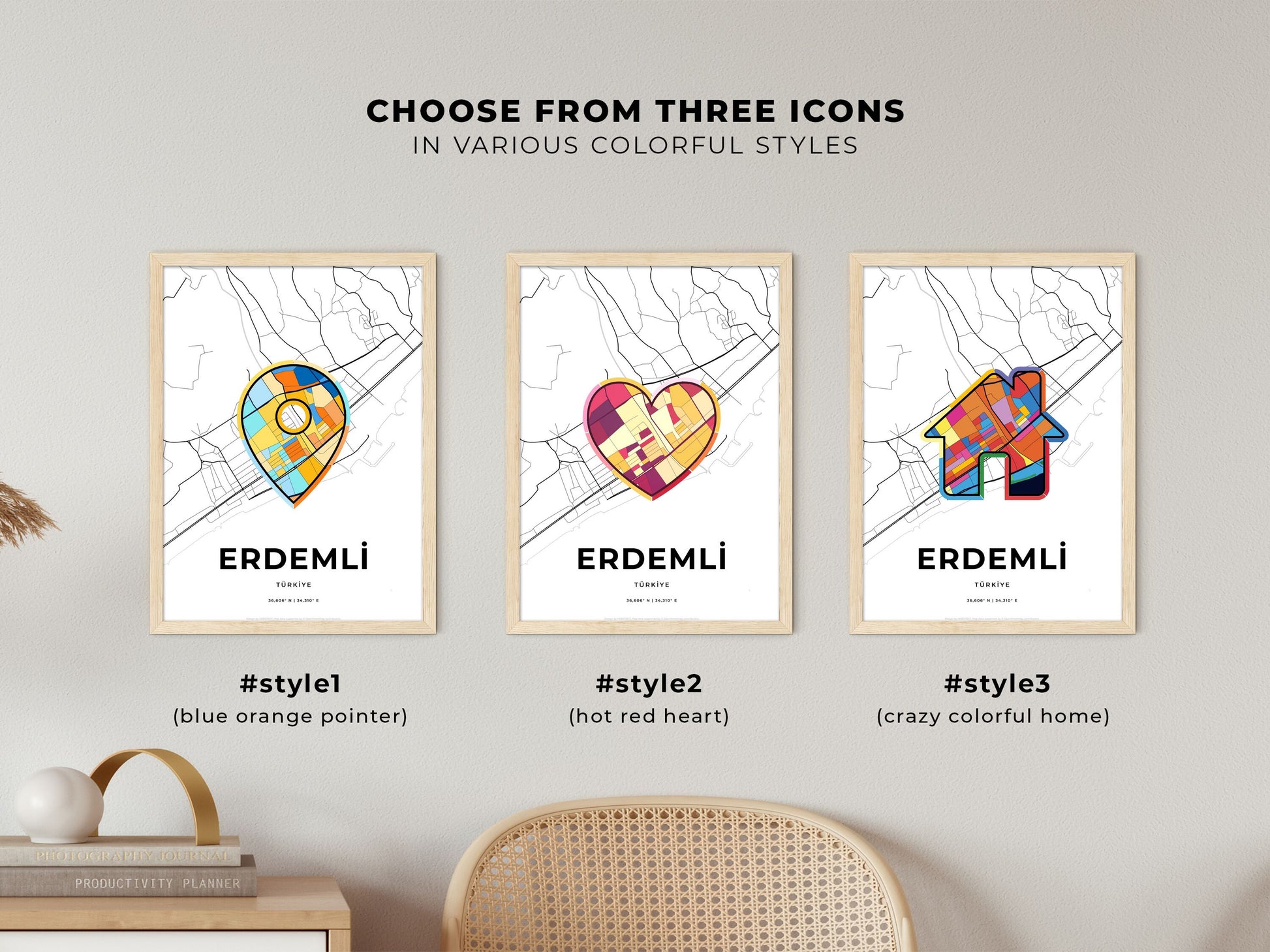 Erdemli Turkey maps with colorful icons