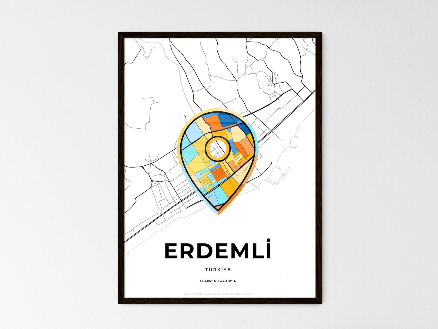Erdemli Turkey wedding art map with pointer icon