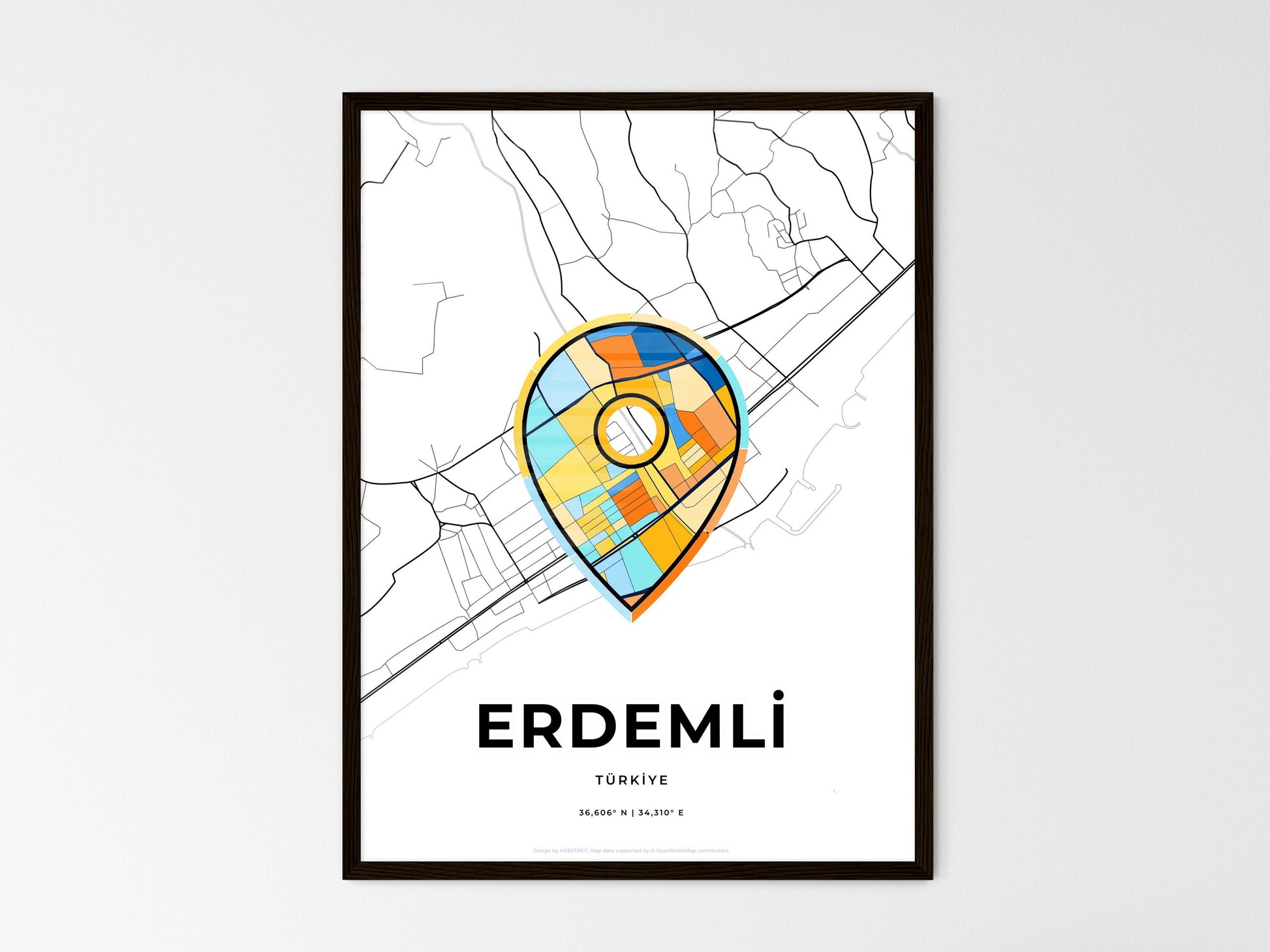 Erdemli Turkey wedding art map with pointer icon
