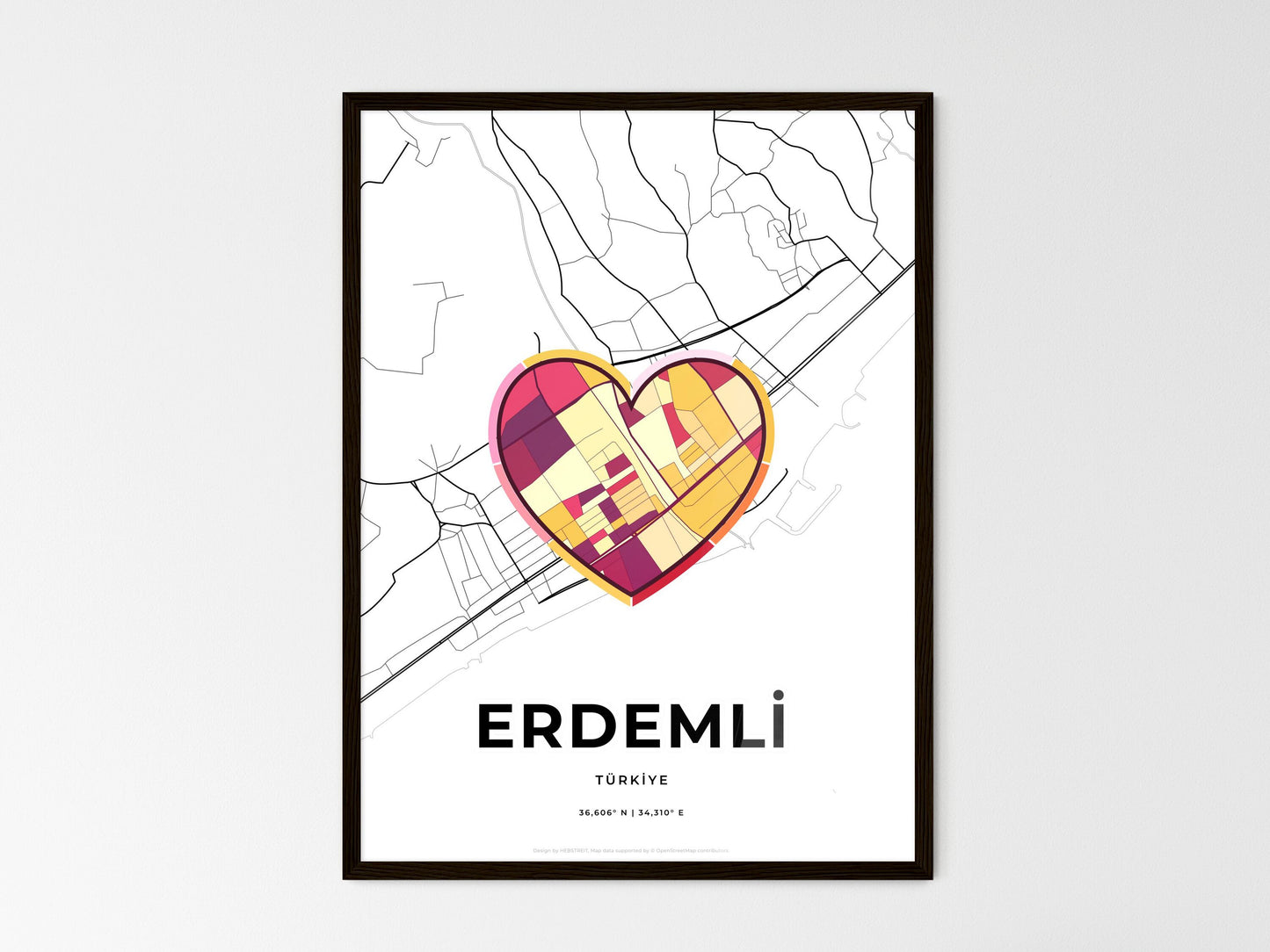 Erdemli Turkey wedding art map with heart icon