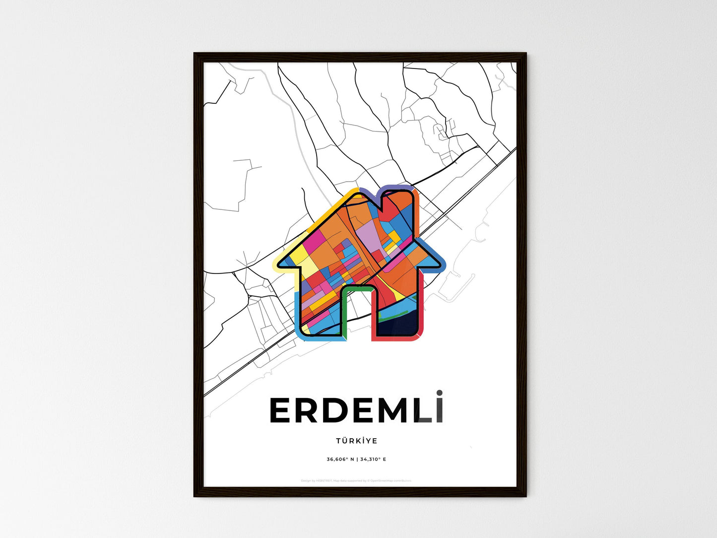 Erdemli Turkey wedding art map with home icon