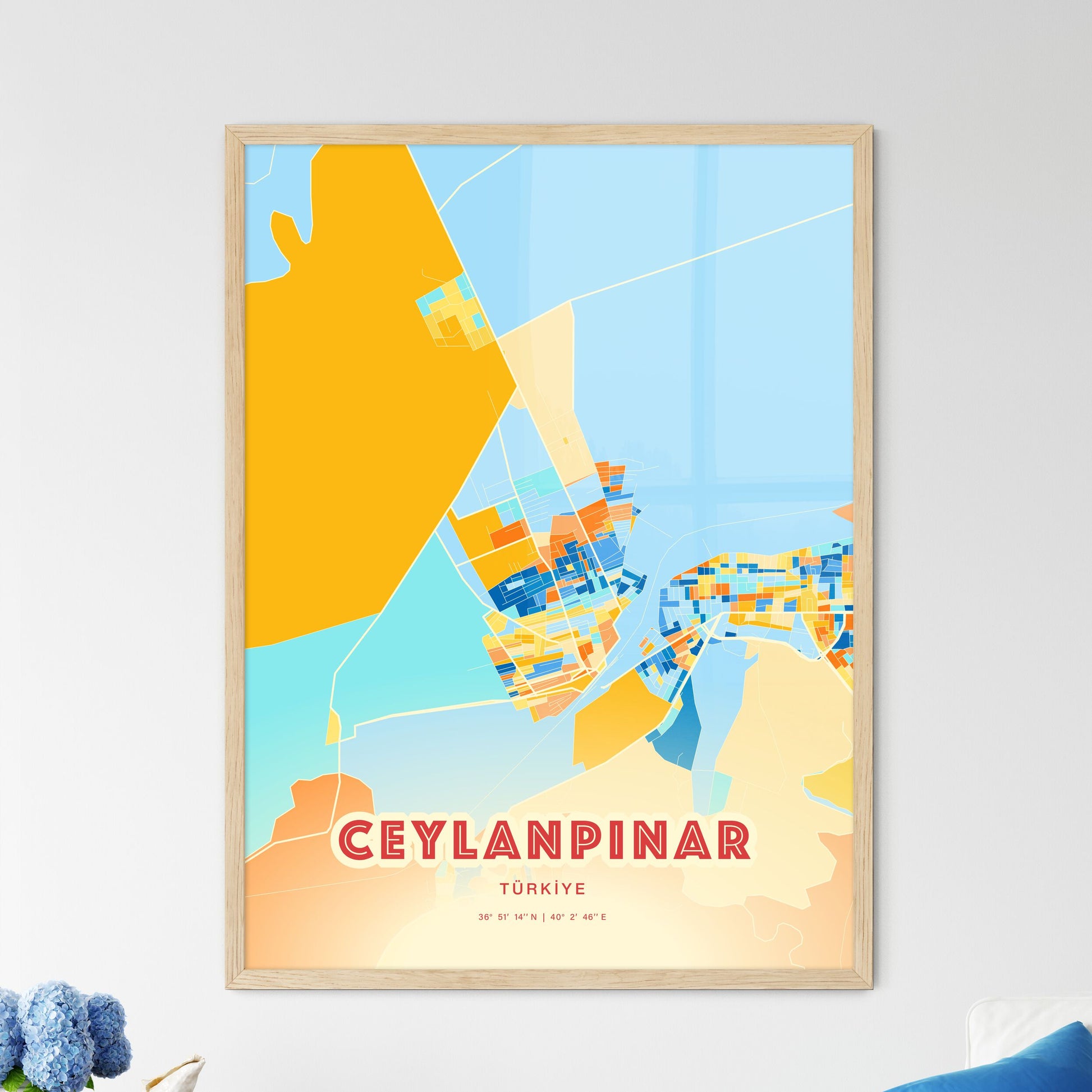 Colorful CEYLANPINAR TURKEY Fine Art Map Blue Orange