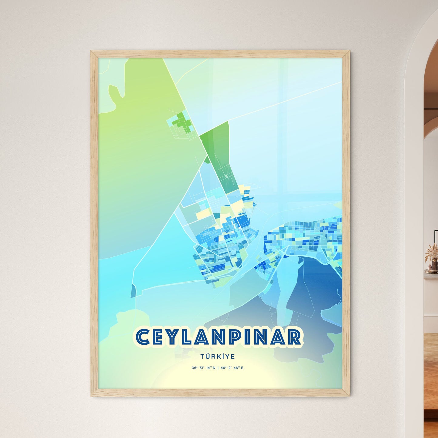 Colorful CEYLANPINAR TURKEY Fine Art Map Cool Blue