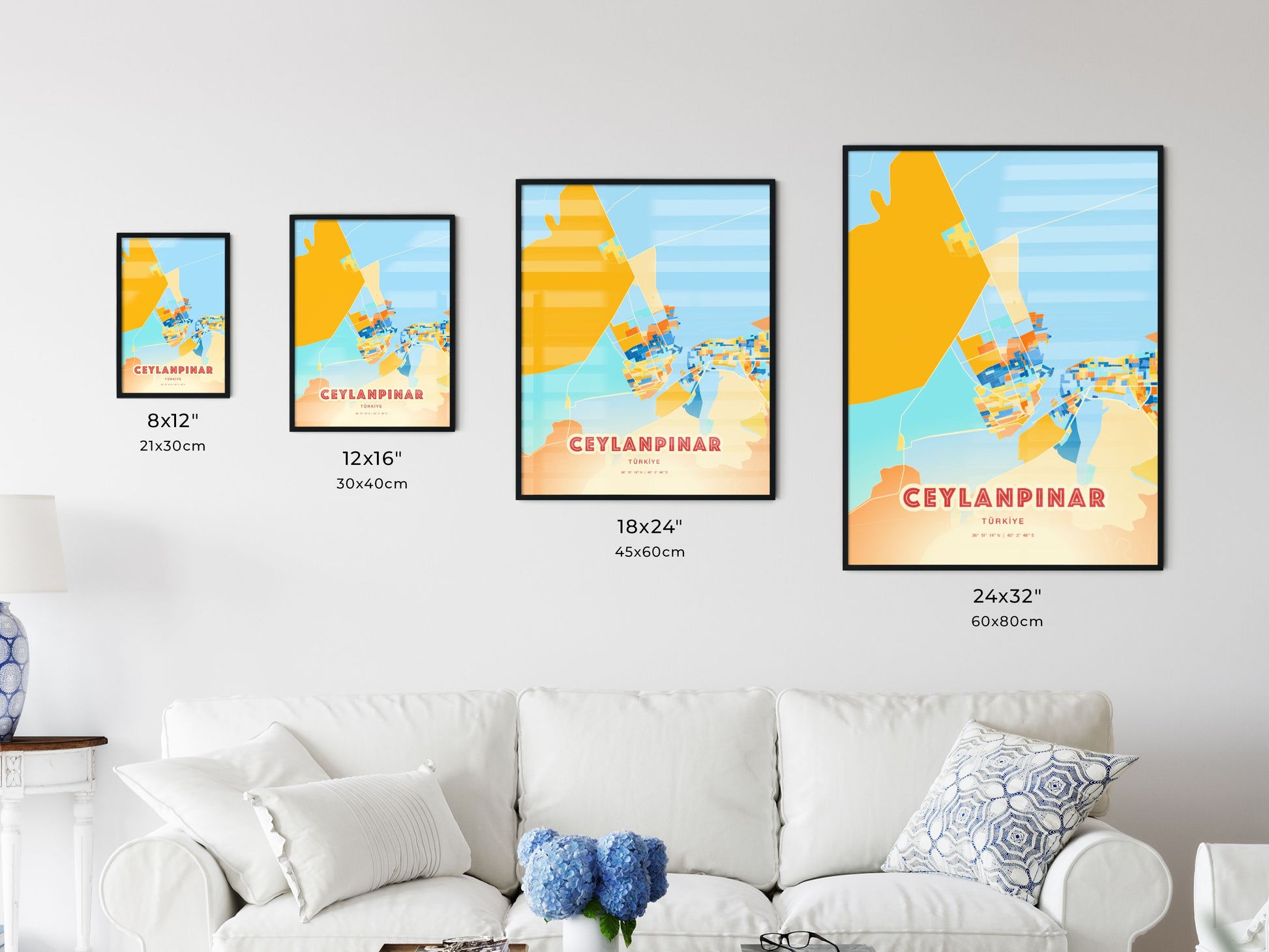 Colorful CEYLANPINAR TURKEY Fine Art Map Blue Orange