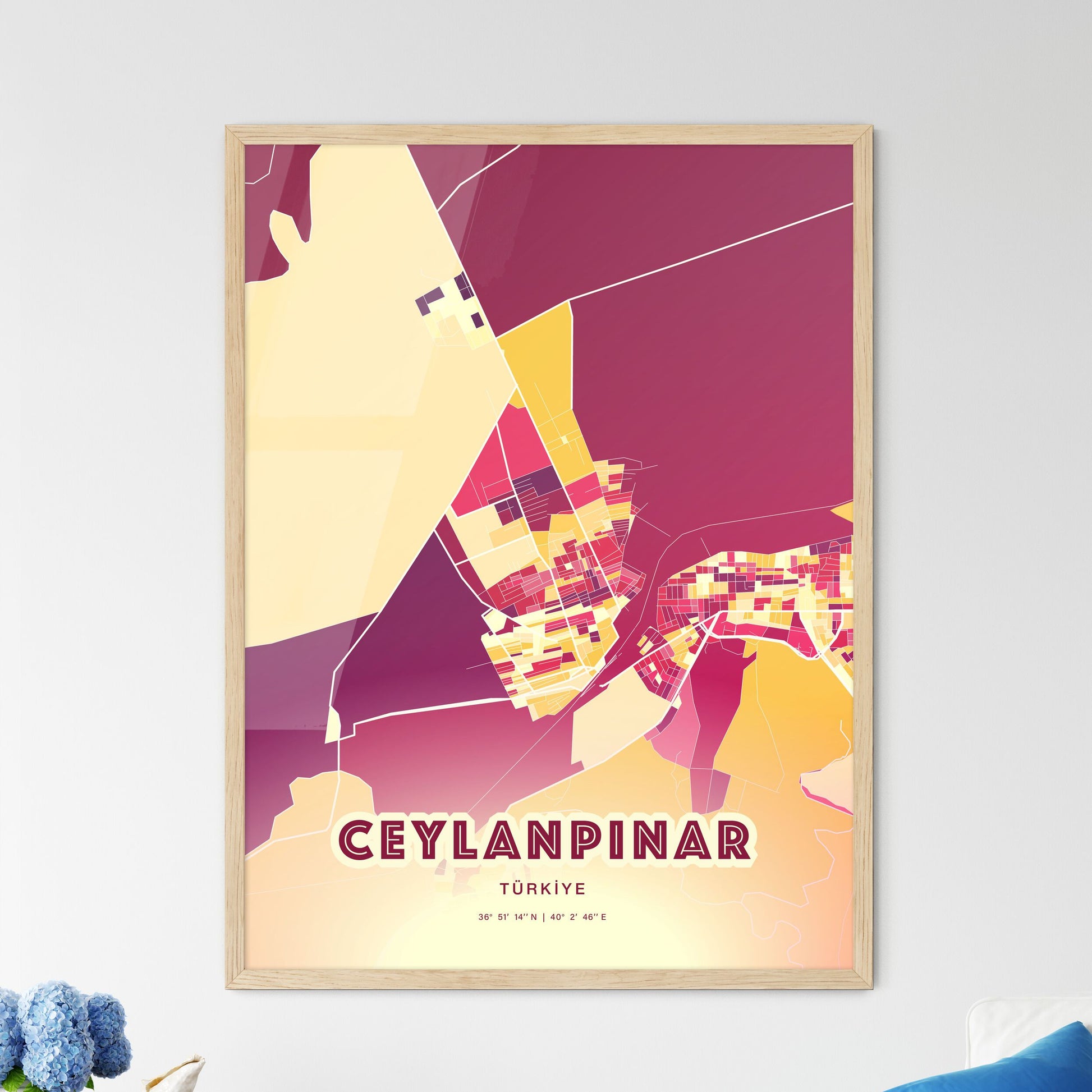 Colorful CEYLANPINAR TURKEY Fine Art Map Hot Red