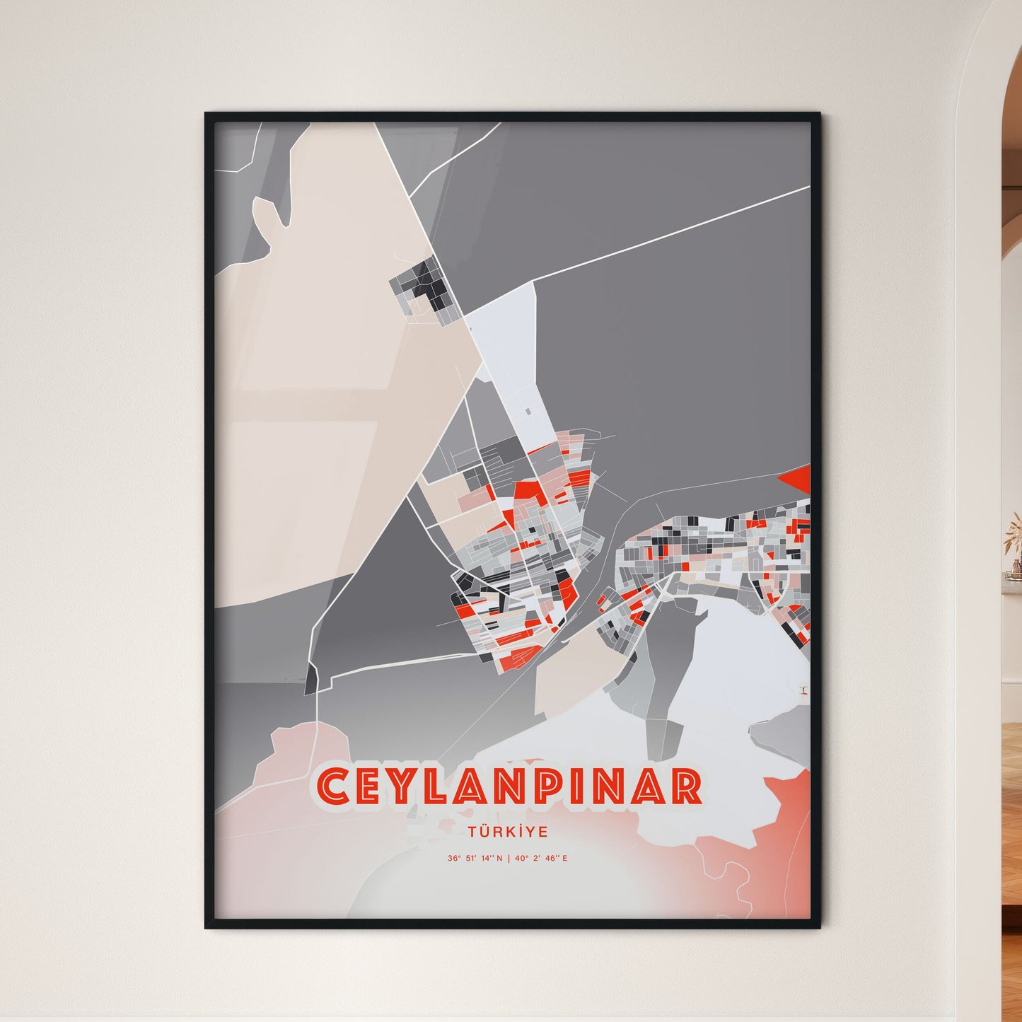 Colorful CEYLANPINAR TURKEY Fine Art Map Modern