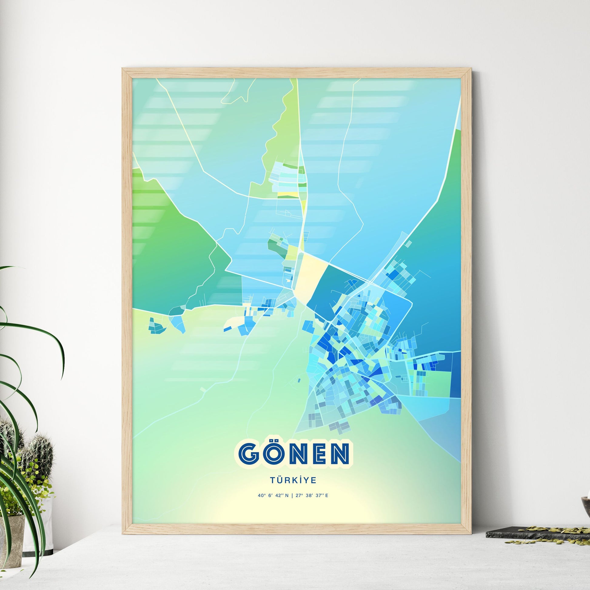 Colorful GÖNEN TURKEY Fine Art Map Cool Blue