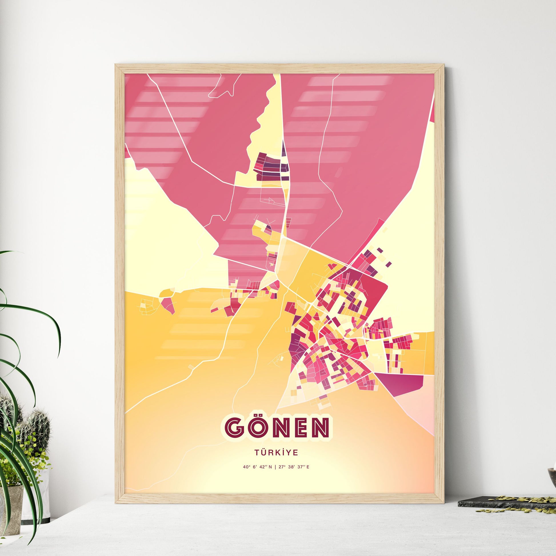 Colorful GÖNEN TURKEY Fine Art Map Hot Red